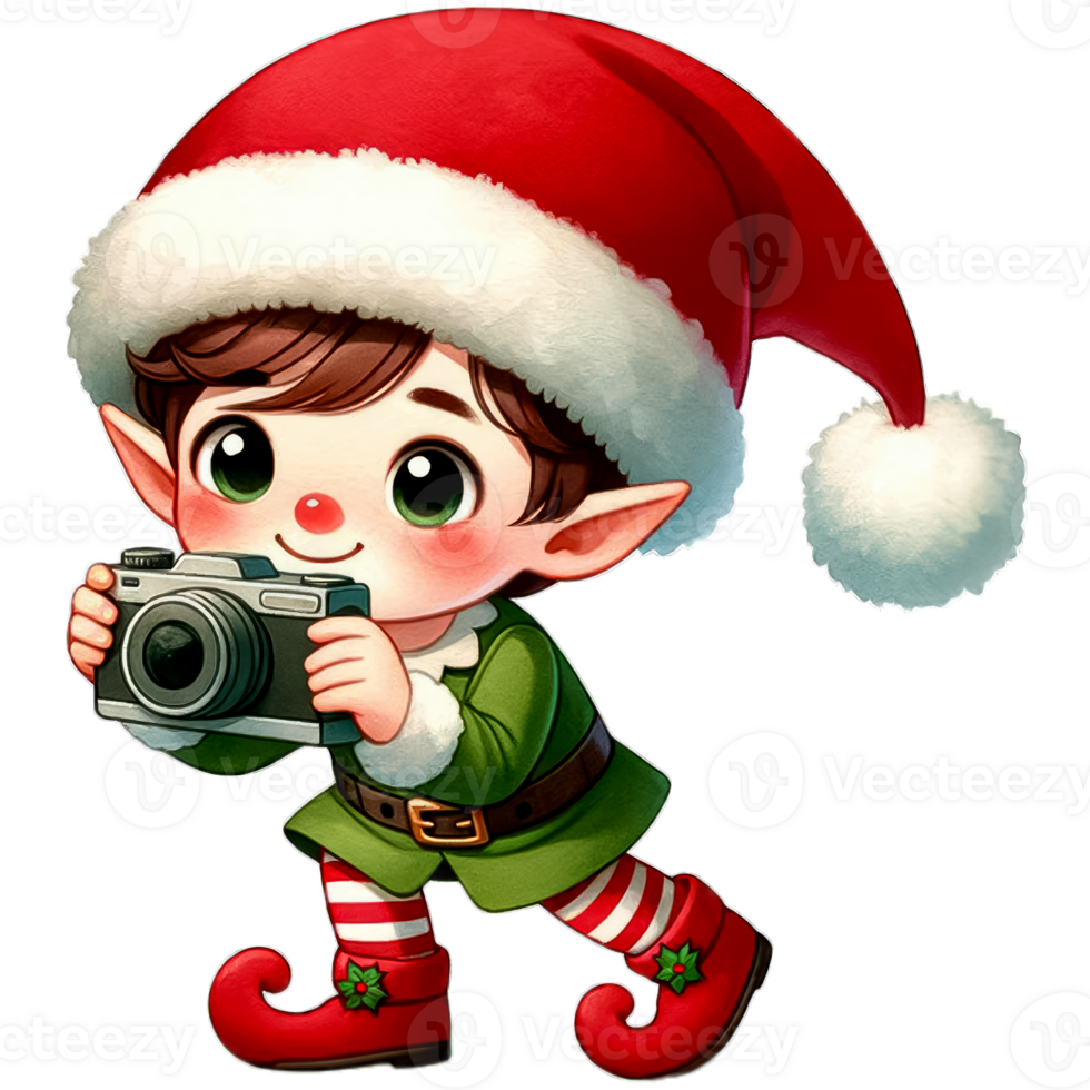 AI generated Watercolor Cute Elf Boy Holding A Camera and Taking Pictures Generative AI png