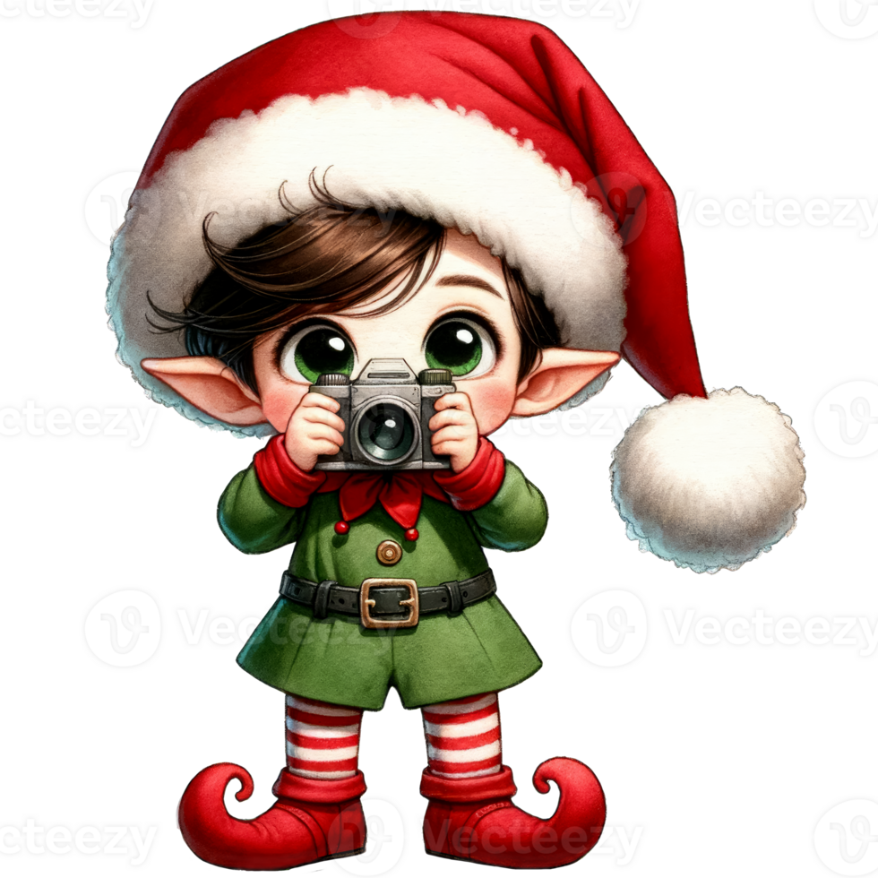 AI generated Watercolor Cute Elf Boy Holding A Camera and Taking Pictures Generative AI png