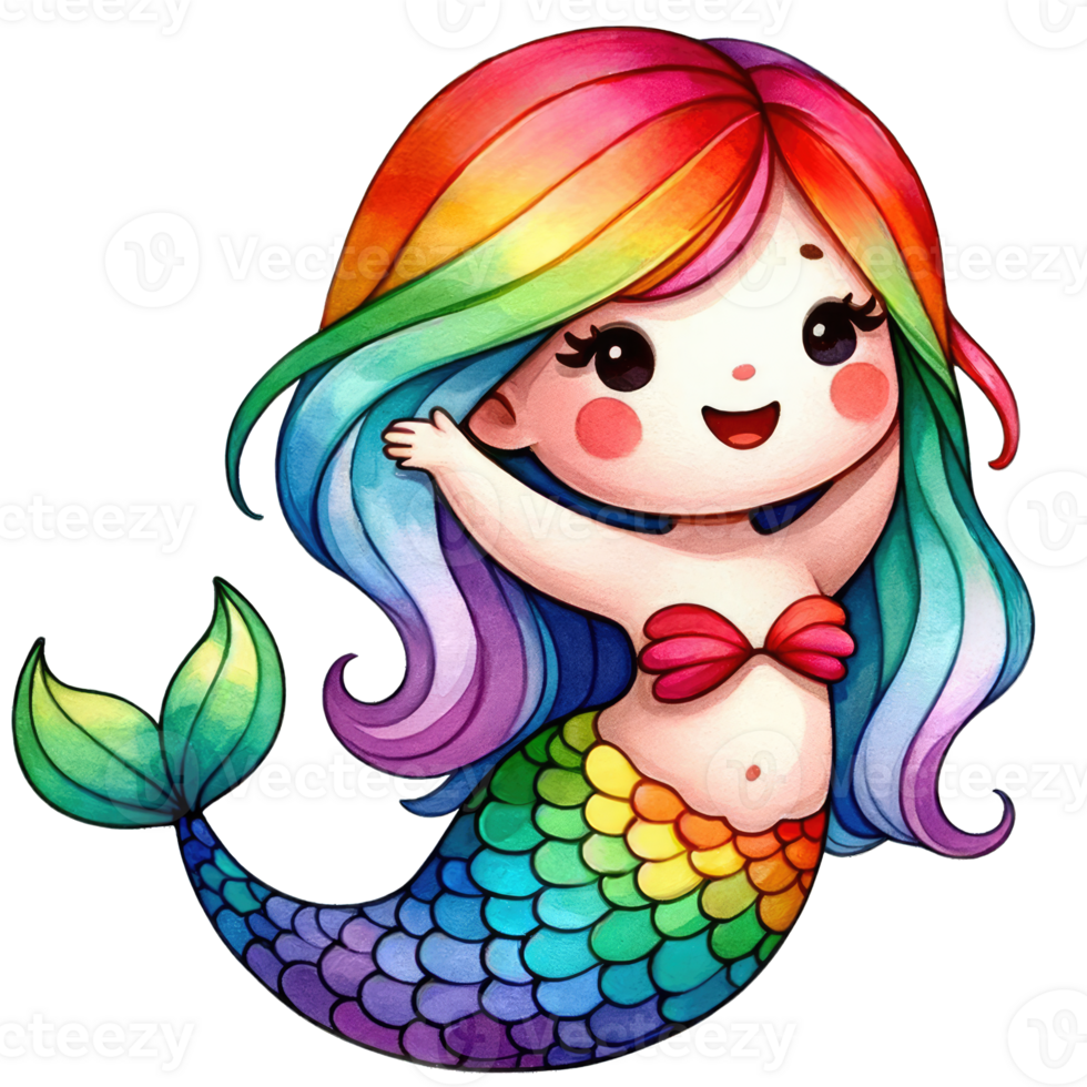 AI generated Watercolor Cute Rainbow Mermaid Generative AI png