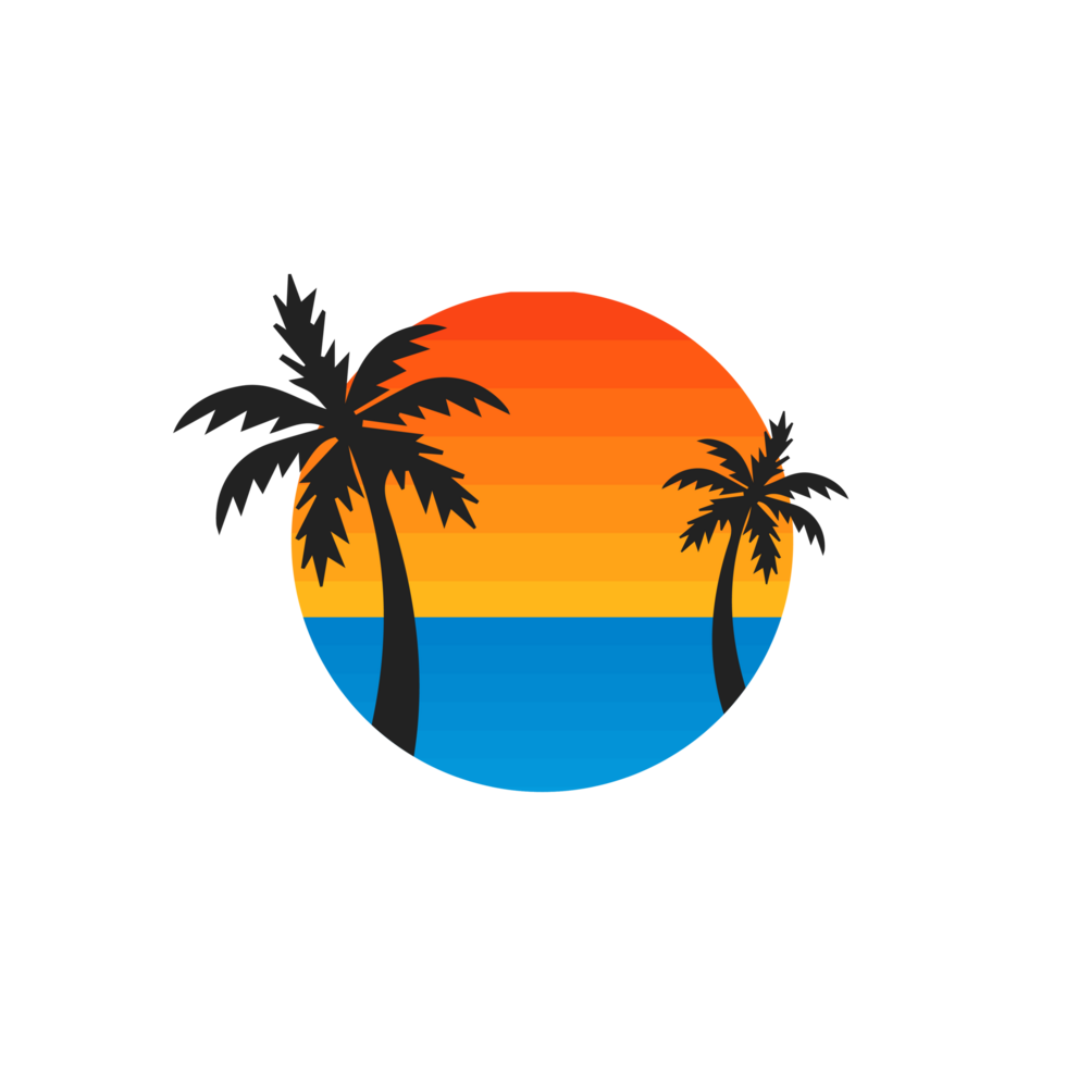 Retro palm tree beach png