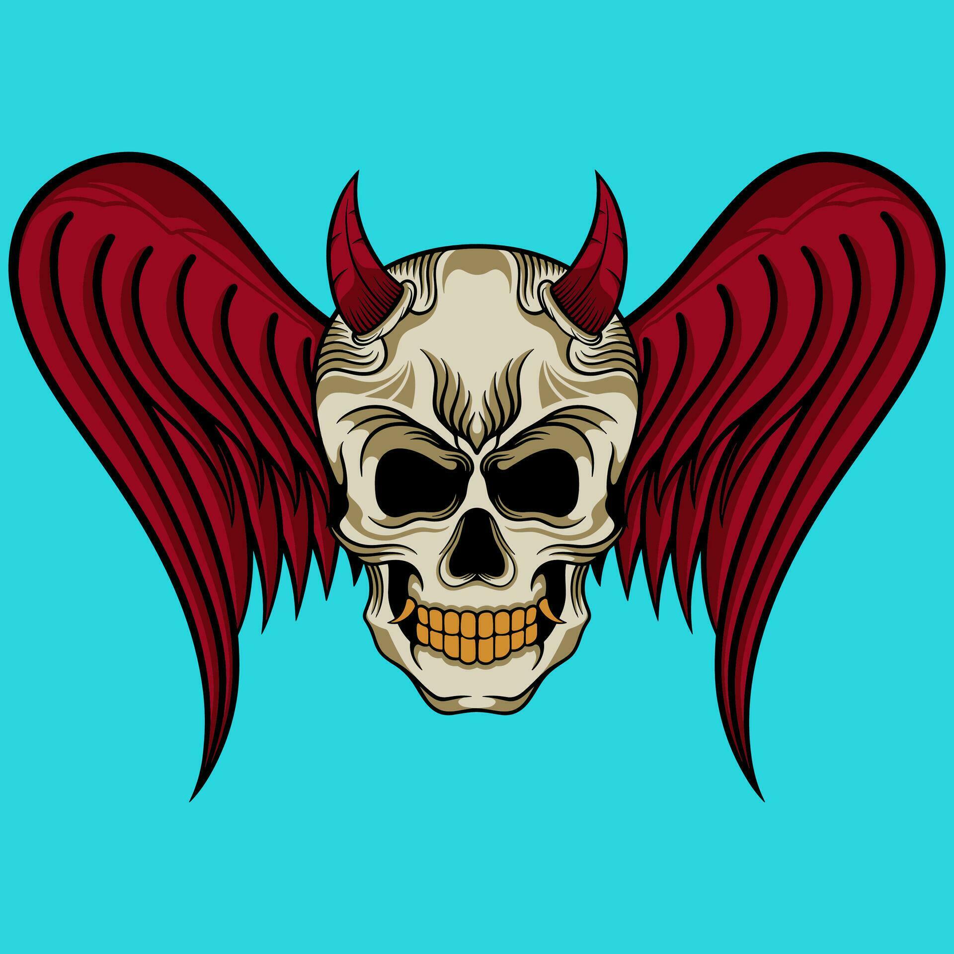 Vector skull wings illustration hand drawn logo design 34951589 Vector