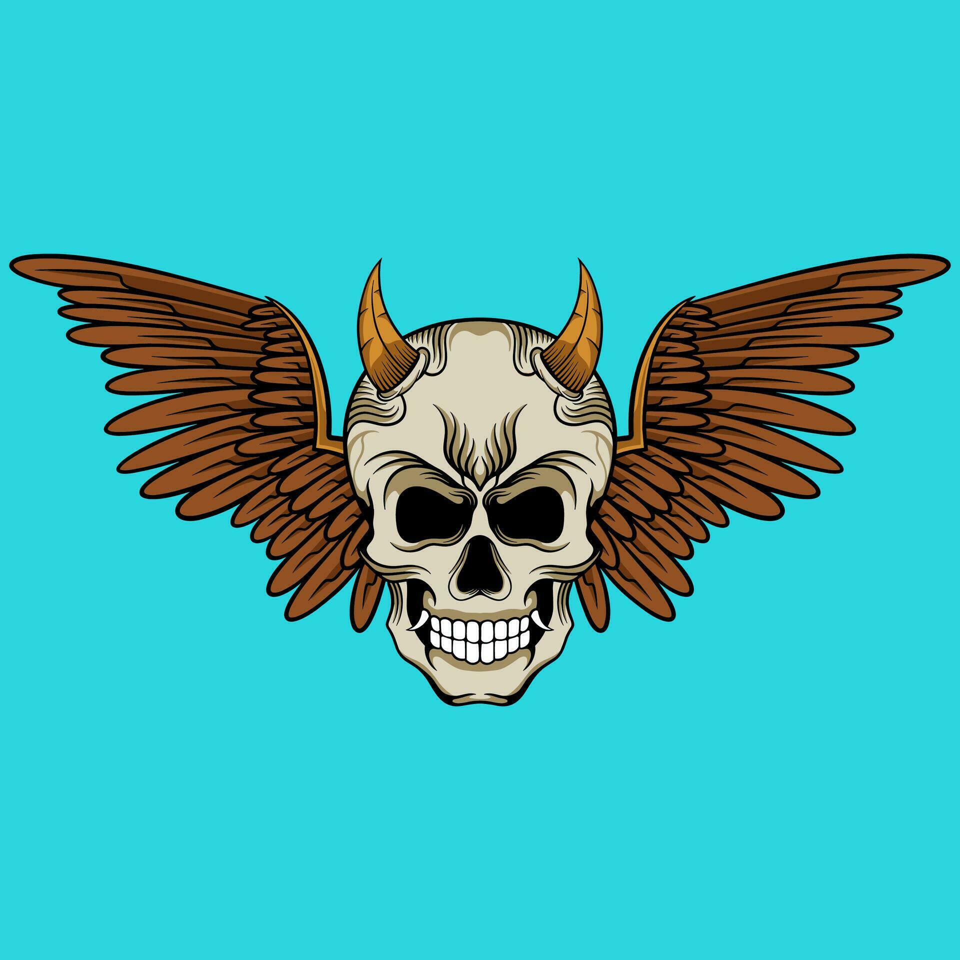 Vector skull wings illustration hand drawn logo design 34951615 Vector