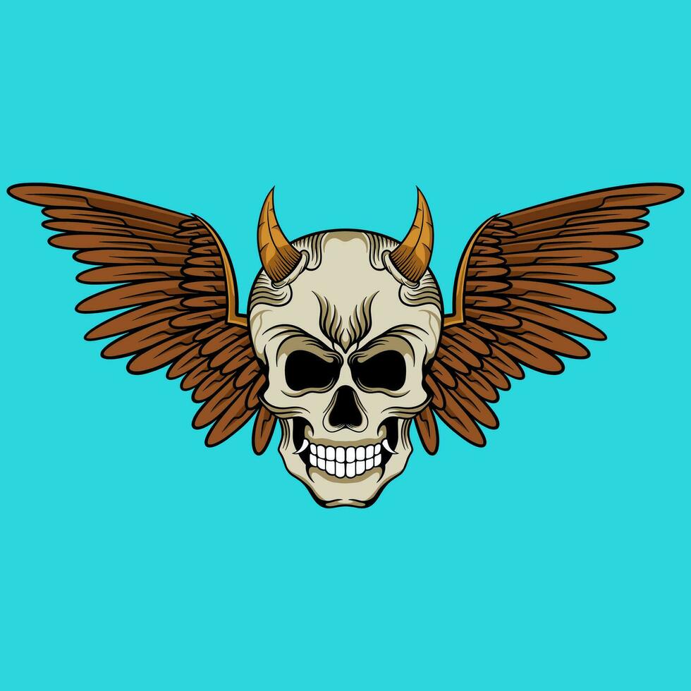 Vector skull wings illustration hand drawn logo design