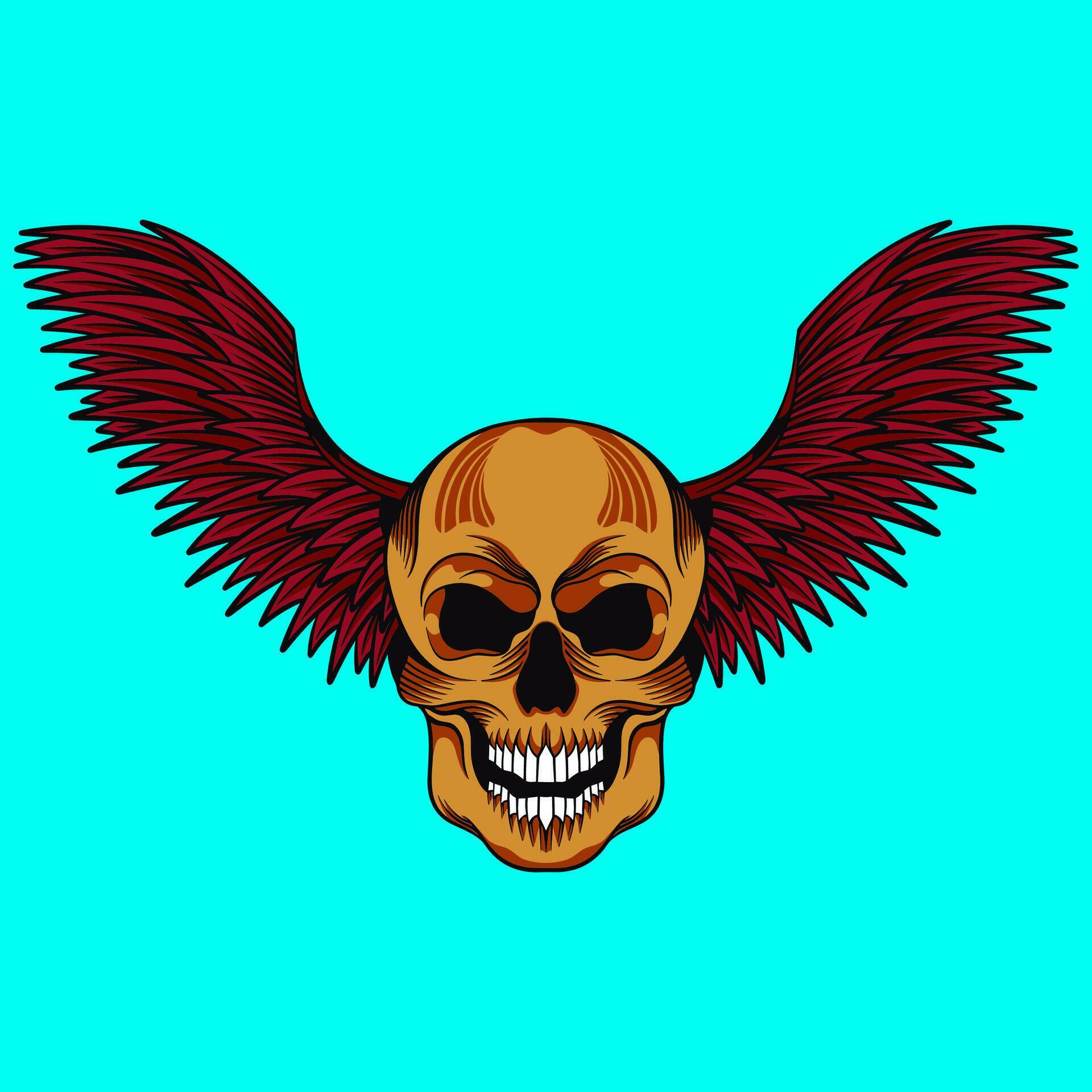Vector skull wings illustration hand drawn logo design 34951617 Vector