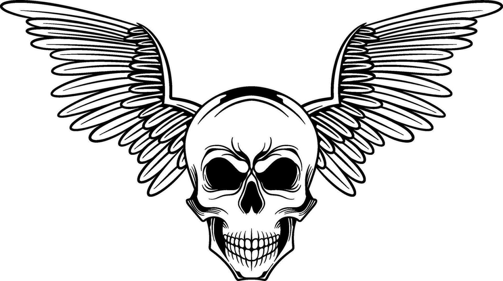 Vector tattoo design black and white hand drawn wings skull