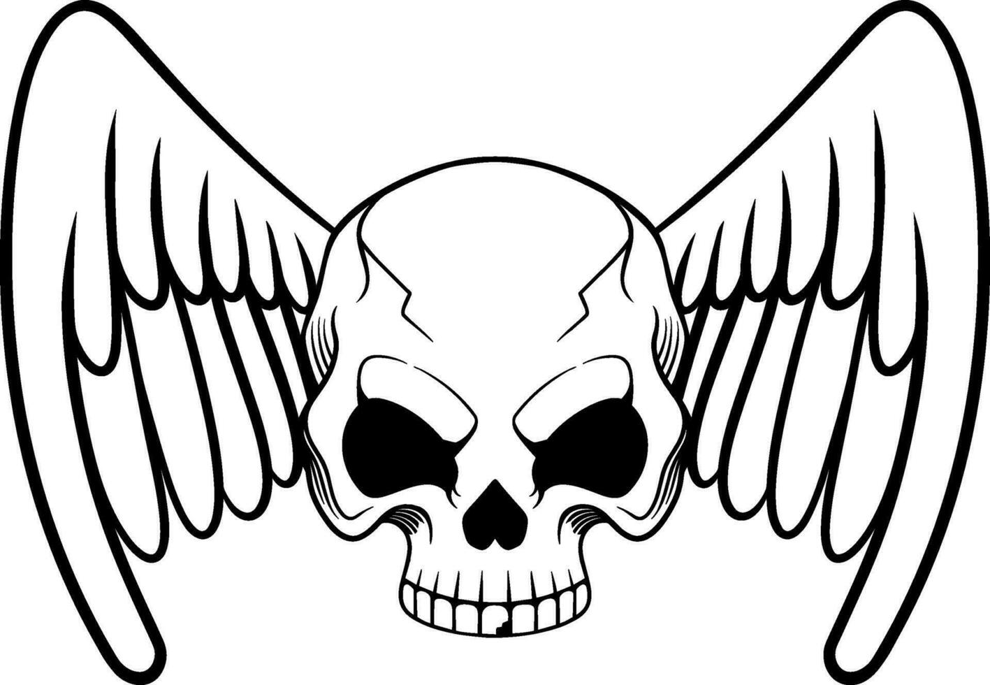 Vector tattoo design black and white hand drawn wings skull