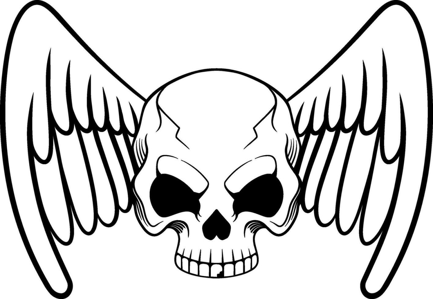 Vector tattoo design black and white hand drawn wings skull