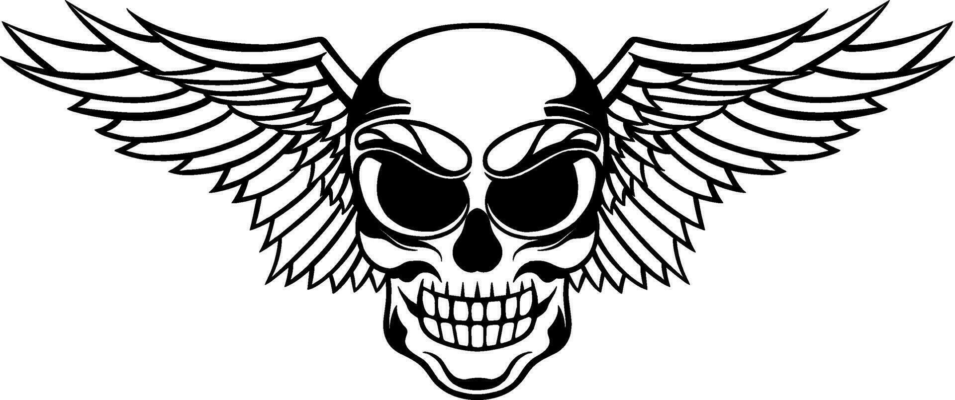 Vector tattoo design black and white hand drawn wings skull