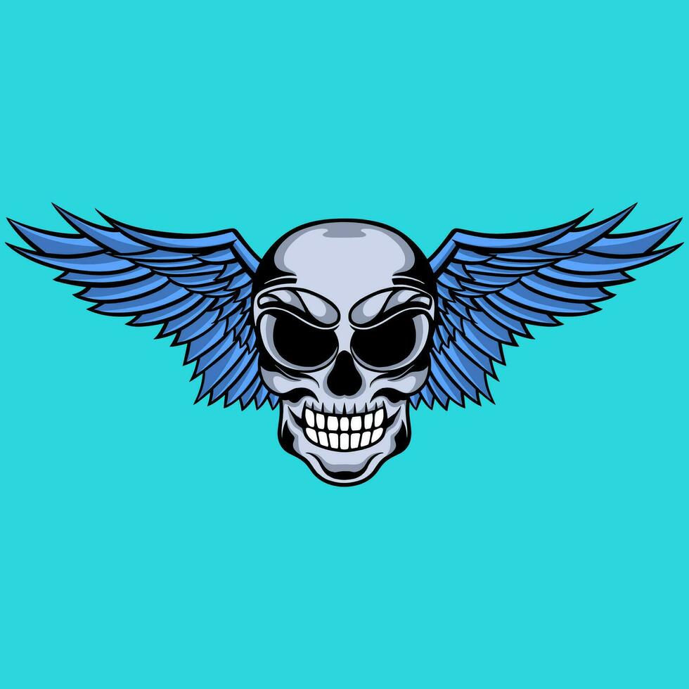 Vector skull wings illustration hand drawn logo design