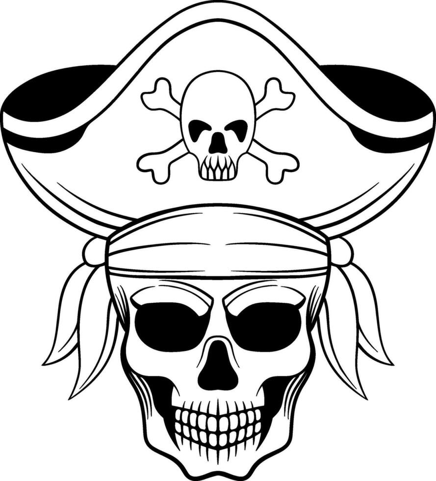 vector tatuaje diseño negro y blanco mano dibujado pirata cráneo