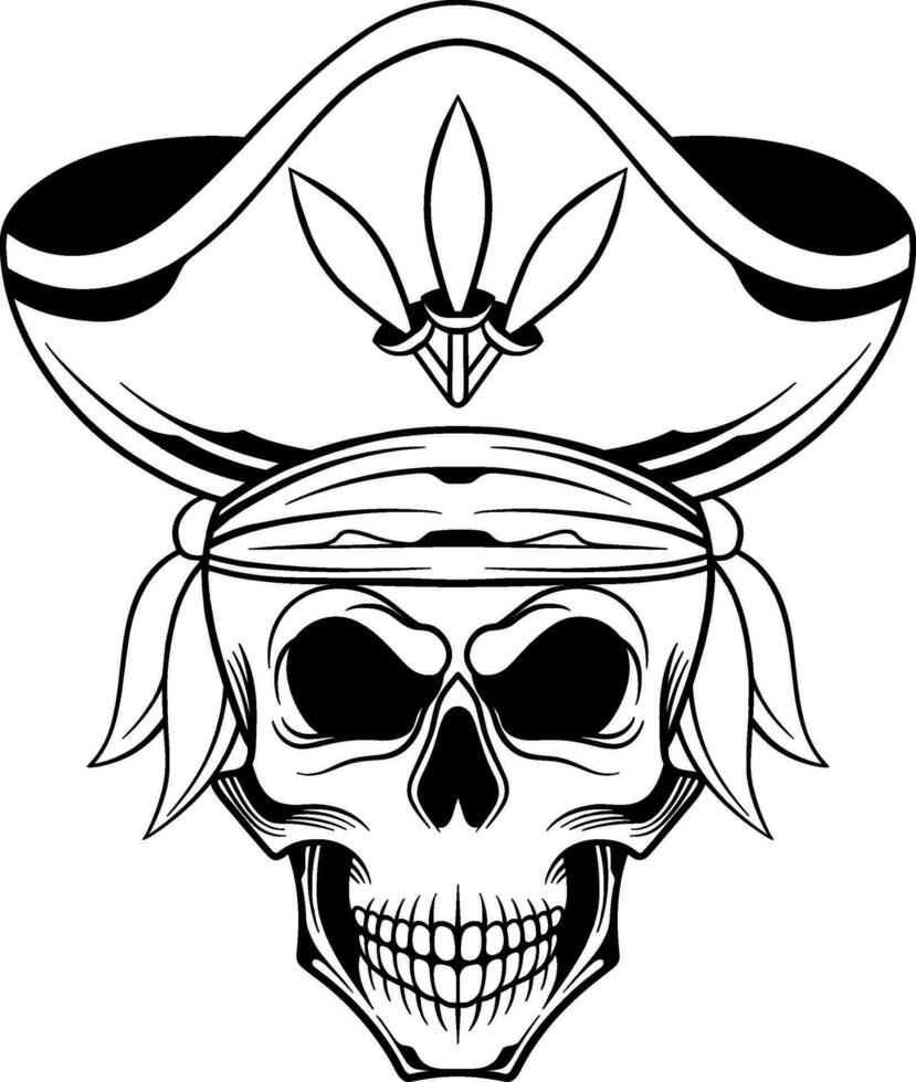 Vector tattoo design black and white hand drawn pirate skull