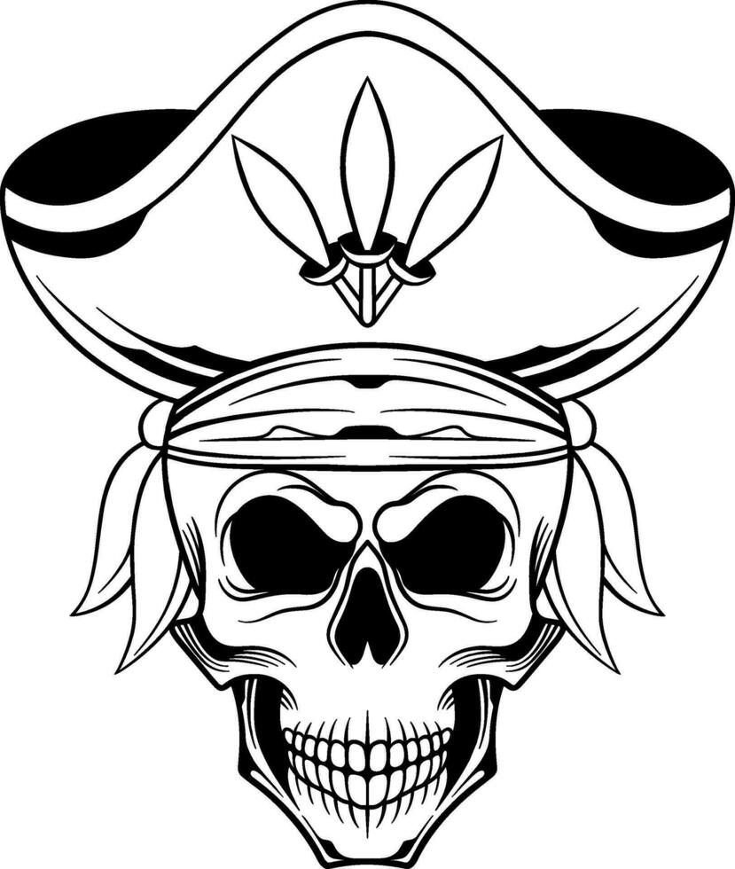 vector tatuaje diseño negro y blanco mano dibujado pirata cráneo