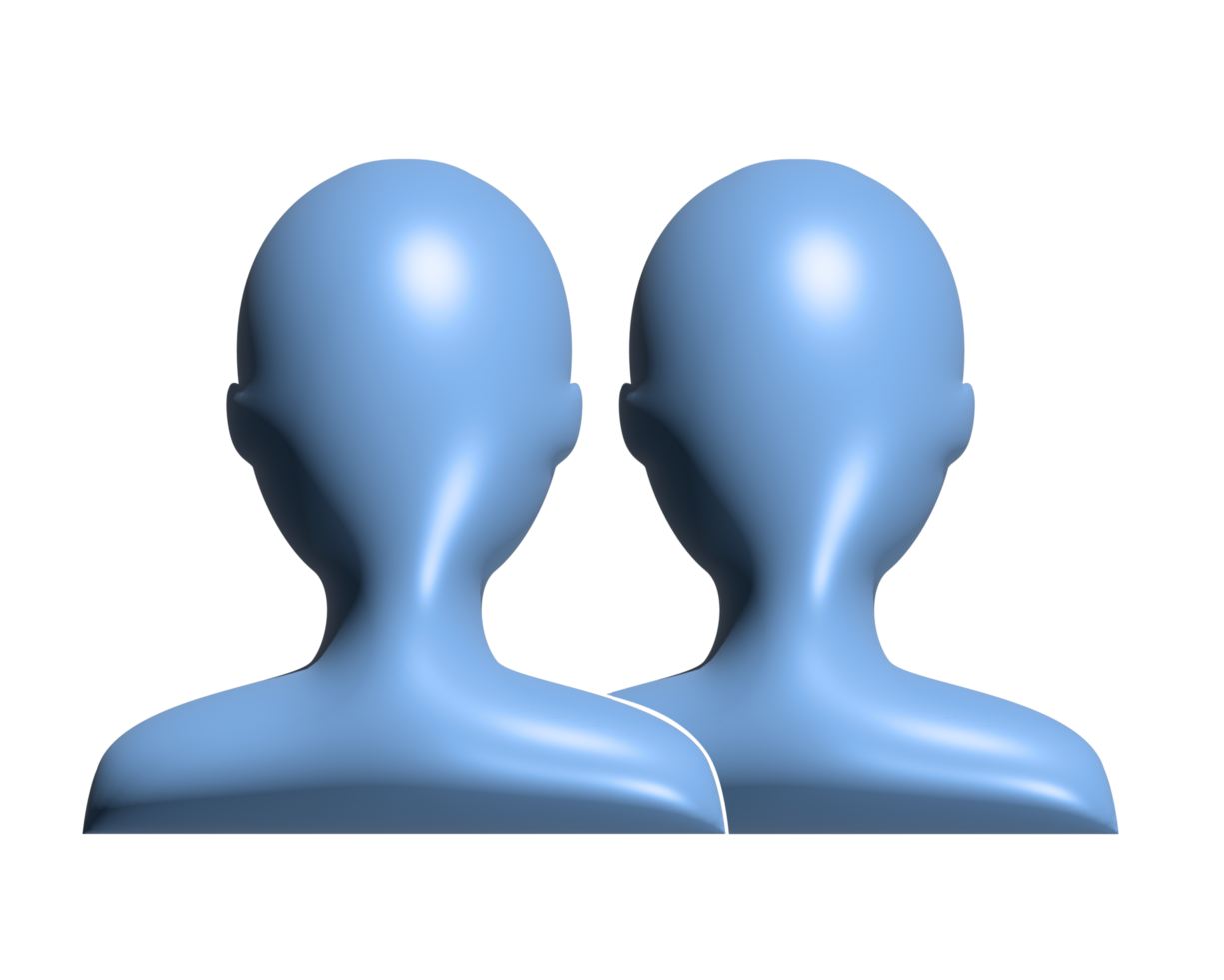 Dark blue silhouette heads of two people 3D icon, represent users png