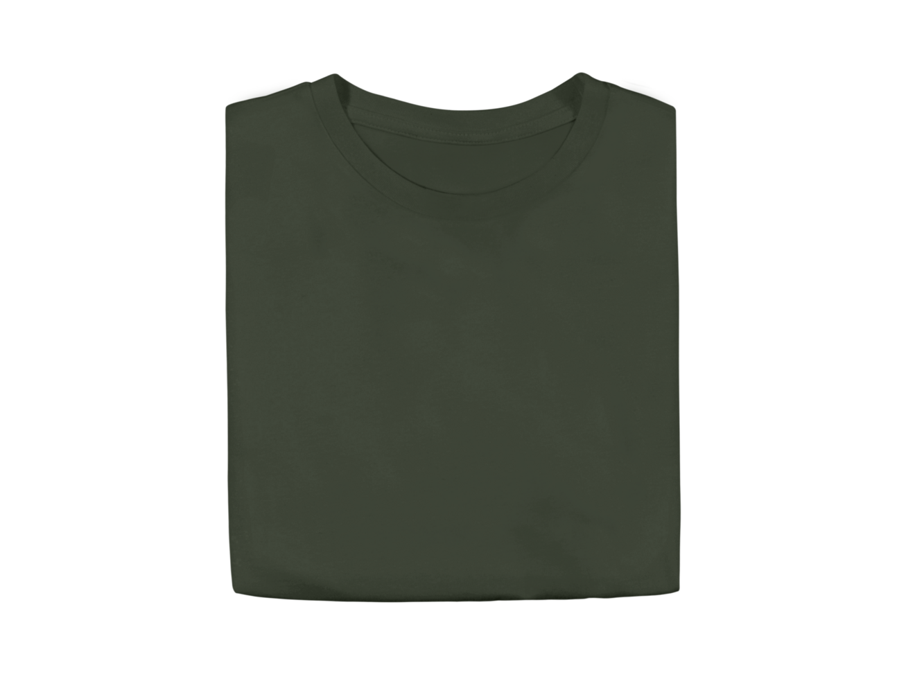 Isolated military green colour blank fashion folded tee front mockup template png