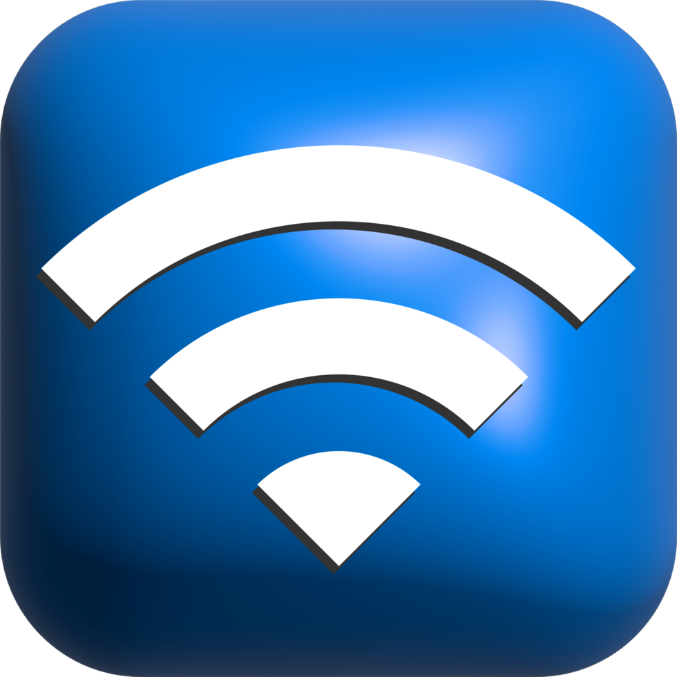 Gradient blue internet wireless WIFI button square 3D icon png