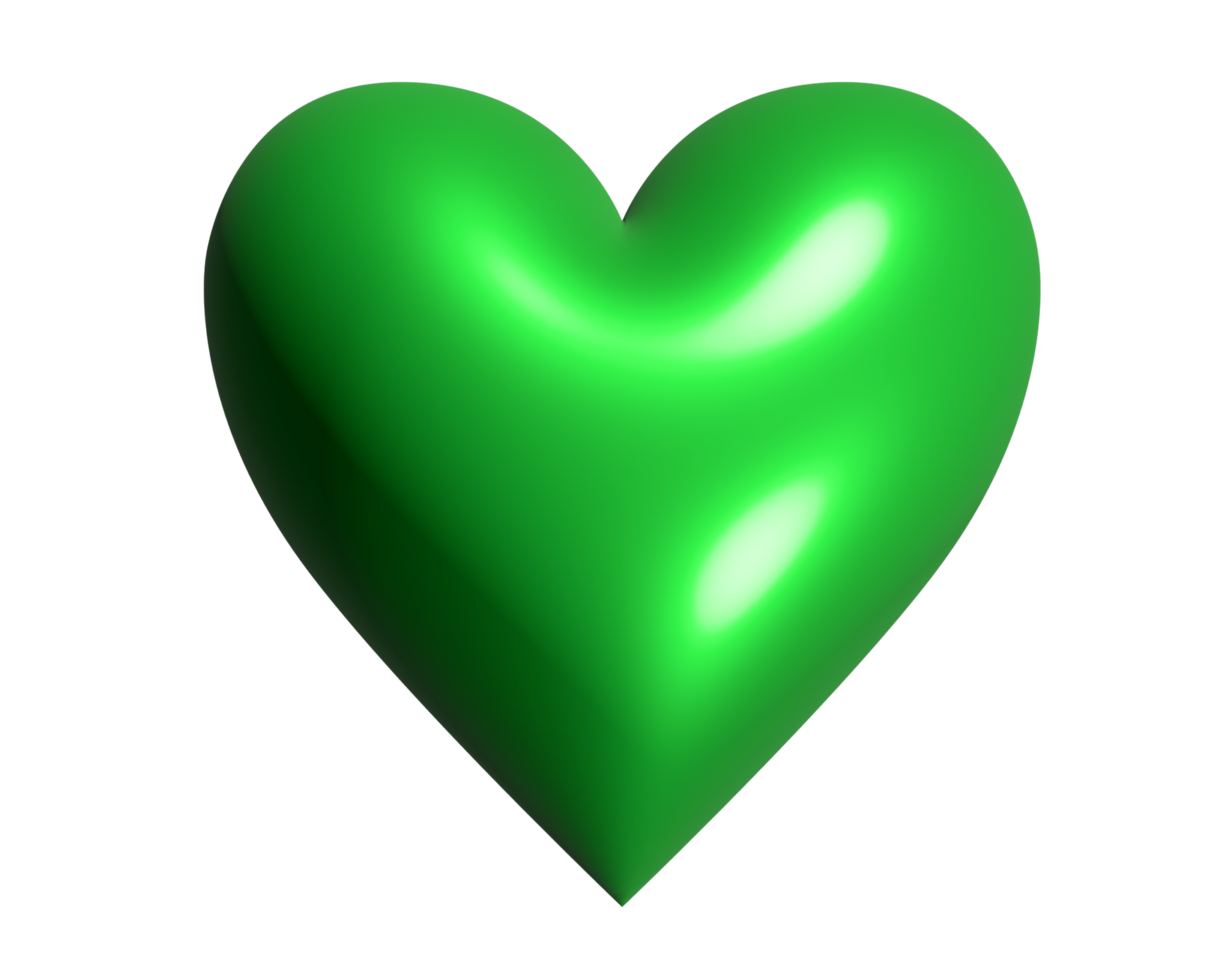 Classic love green glossy heart icon, used for expressions of love for healthy lifestyle and organic food, cosmetics and etc png