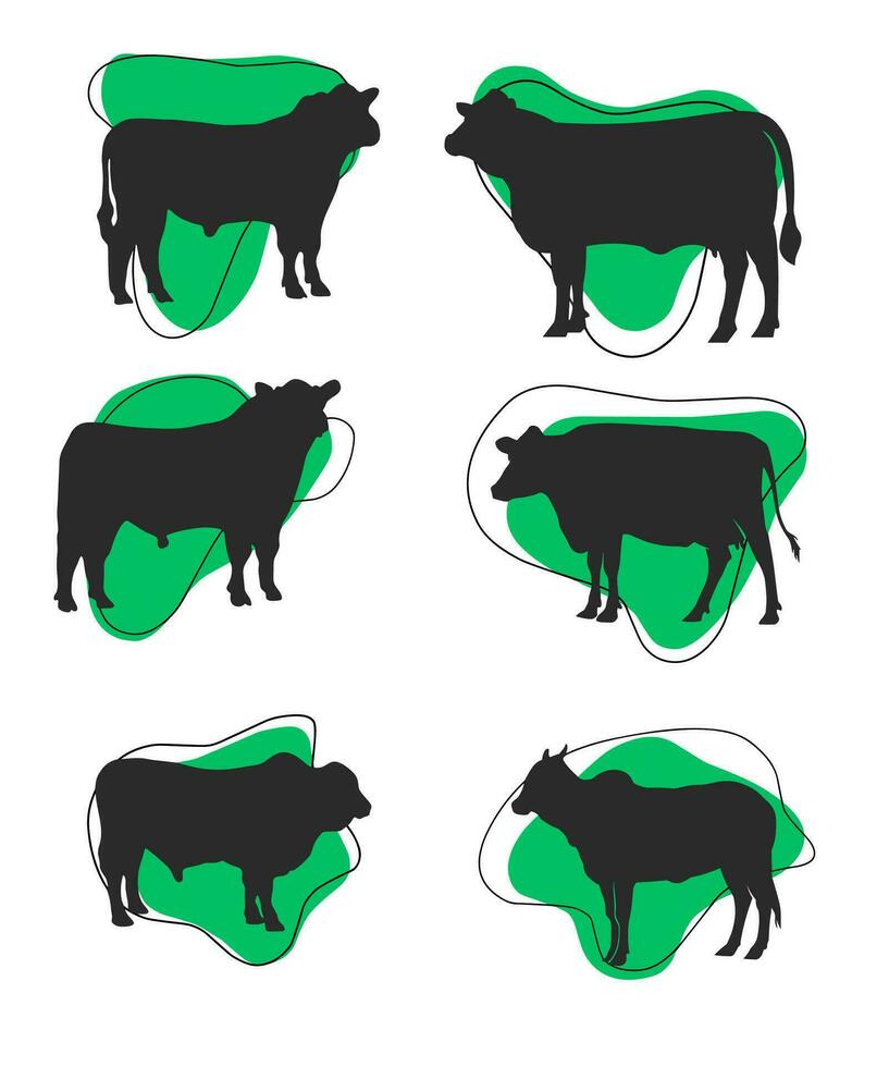 Aberdeen angus siluetas, Aberdeen angus silueta conjunto vector