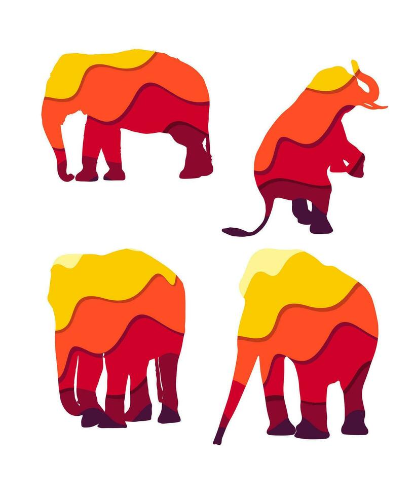 Thai Elephants Silhouettes Vector