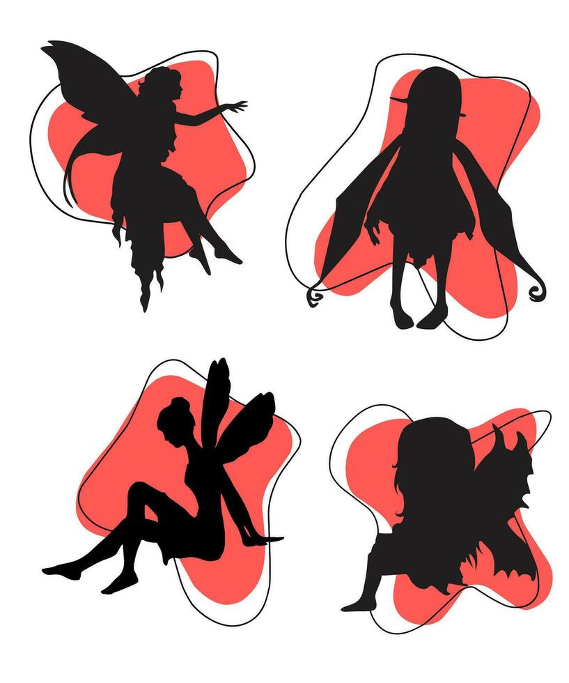 Fairy silhouette collections in white backgorund vector