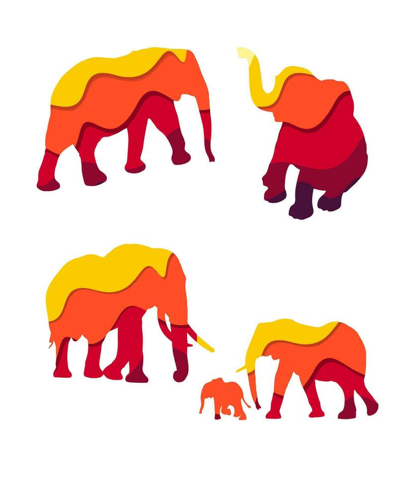 Thai Elephants Silhouettes Vector