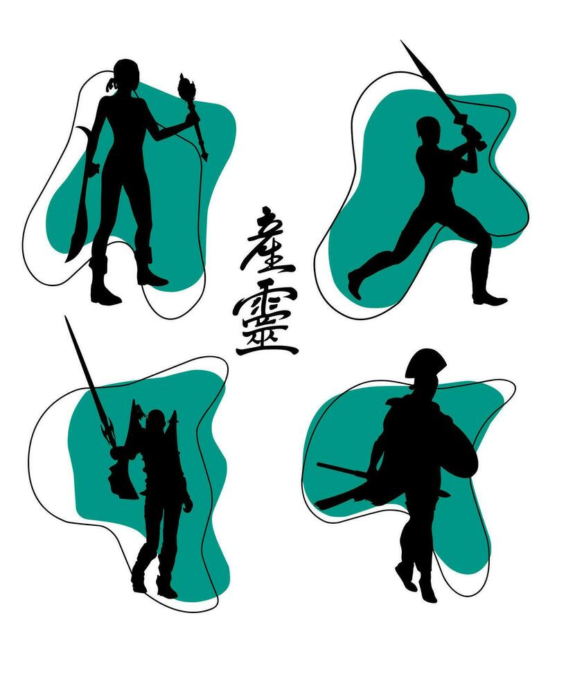 Medieval womans black silhouettes vector