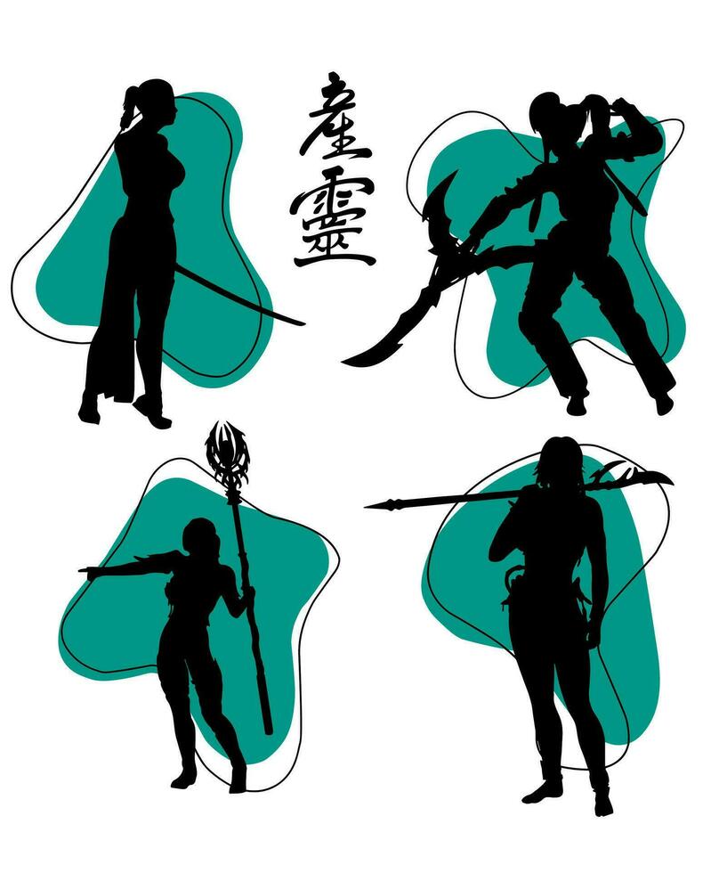 Medieval womans black silhouettes vector