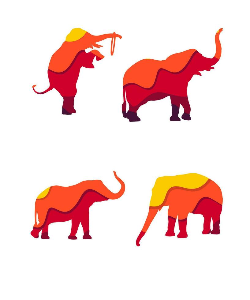 Thai Elephants Silhouettes Vector