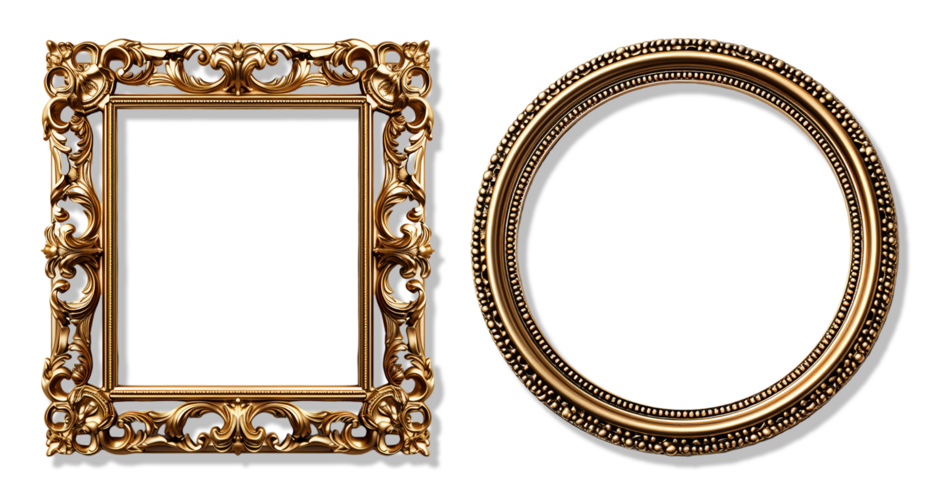 AI generated Set of round shaped decorative vintage gold frames with