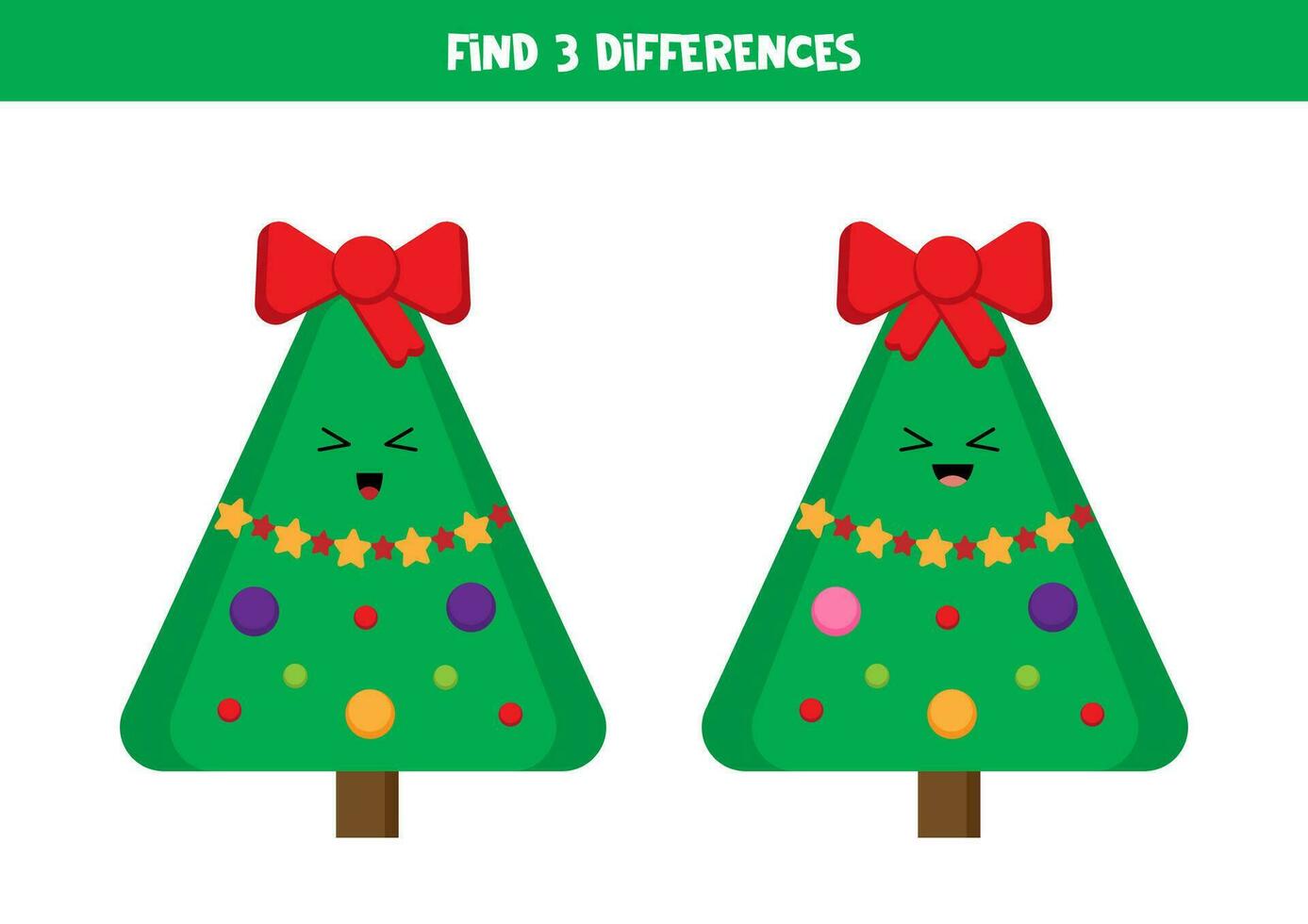 encontrar 3 diferencias Entre dos linda dibujos animados Navidad arboles vector