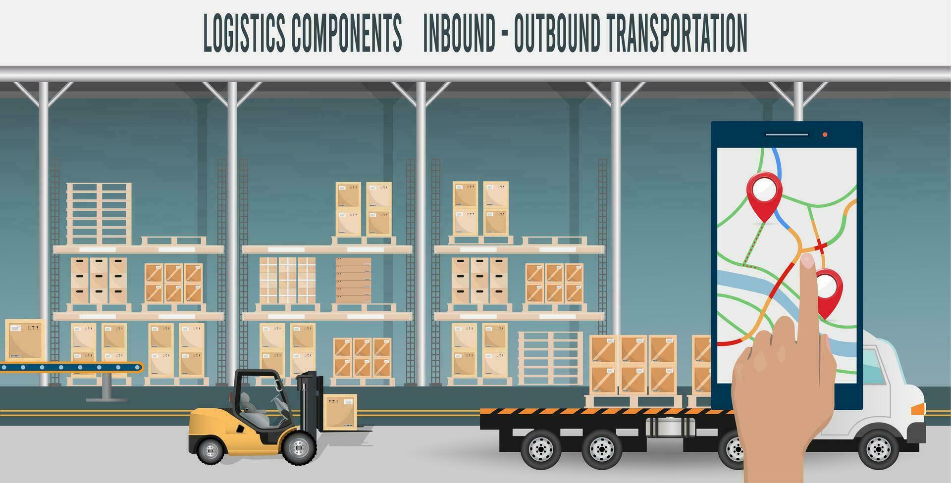 Modern Global logistic service concept with export, import, warehouse business, transport. Vector illustration eps 10