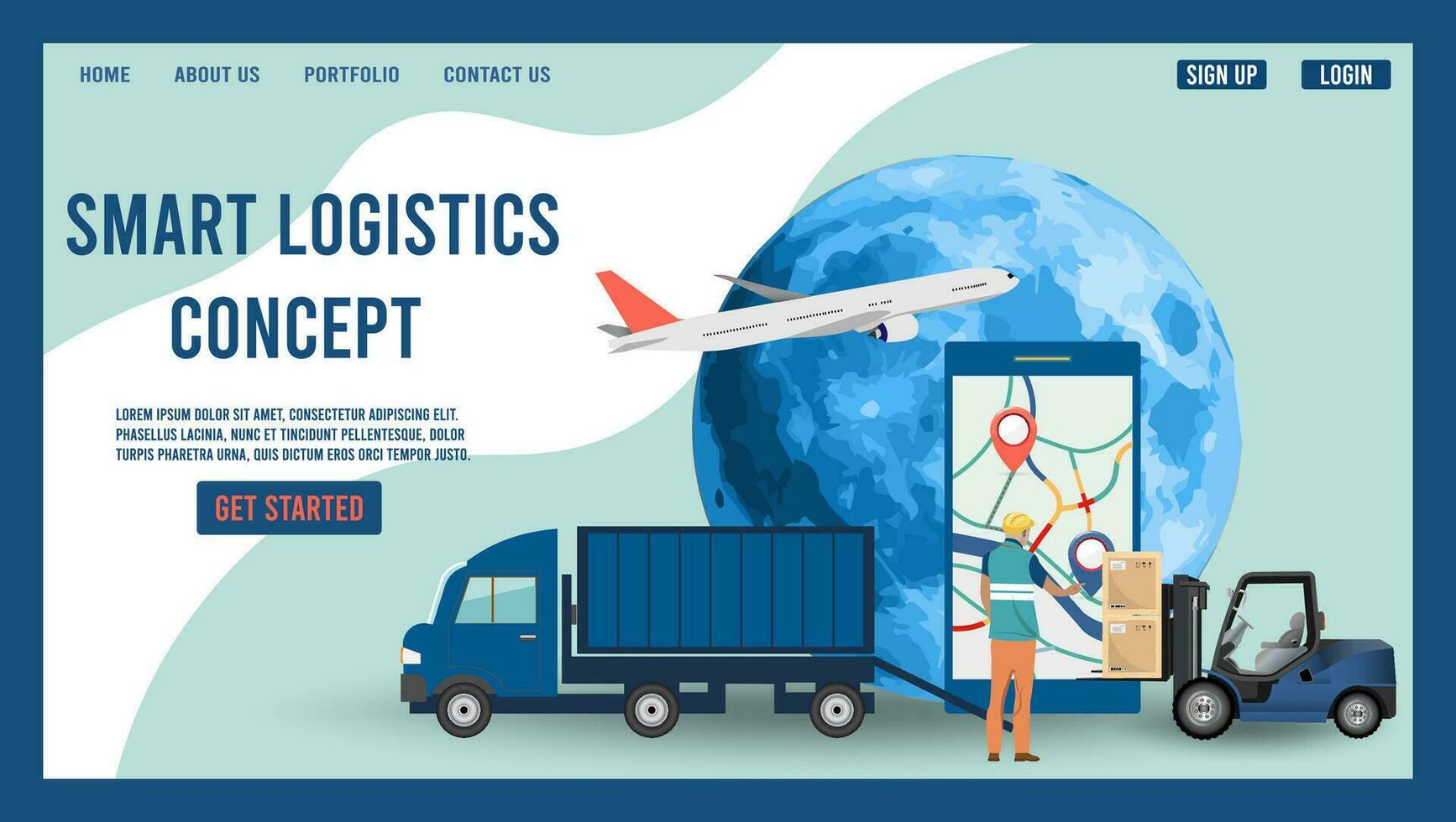 Modern Global logistic service concept with export, import, warehouse business, transport. Vector illustration eps 10