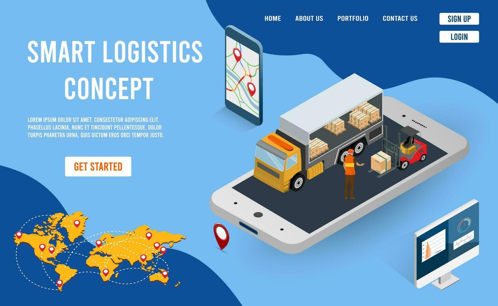 Modern Global logistic service concept with export, import, warehouse business, transport. Vector illustration eps 10