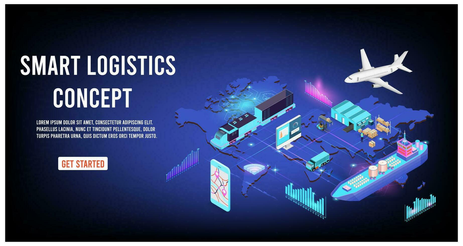 Modern Global logistic service concept with export, import, warehouse business, transport. Vector illustration eps 10