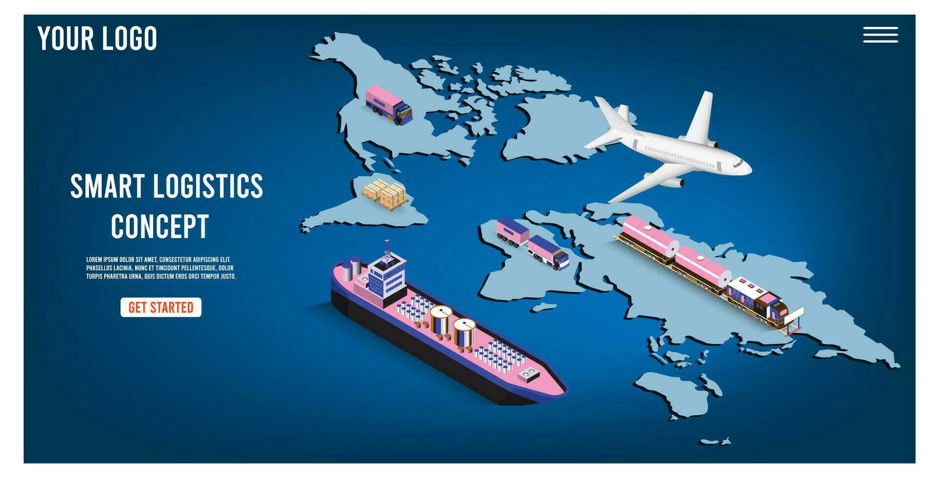 Modern Global logistic service concept with export, import, warehouse business, transport. Vector illustration eps 10