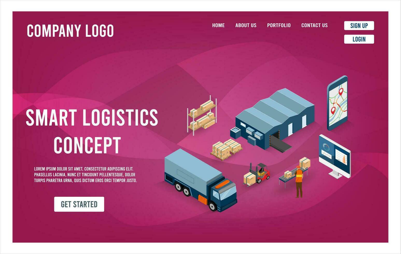 Modern Global logistic service concept with export, import, warehouse business, transport. Vector illustration eps 10