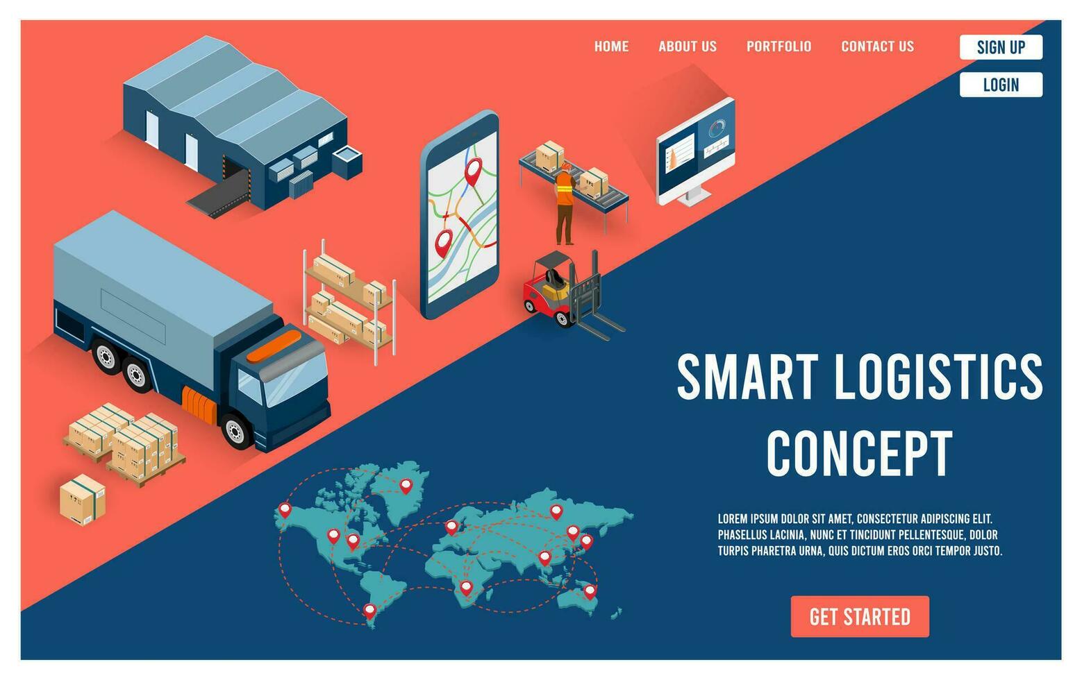 Modern Global logistic service concept with export, import, warehouse business, transport. Vector illustration eps 10