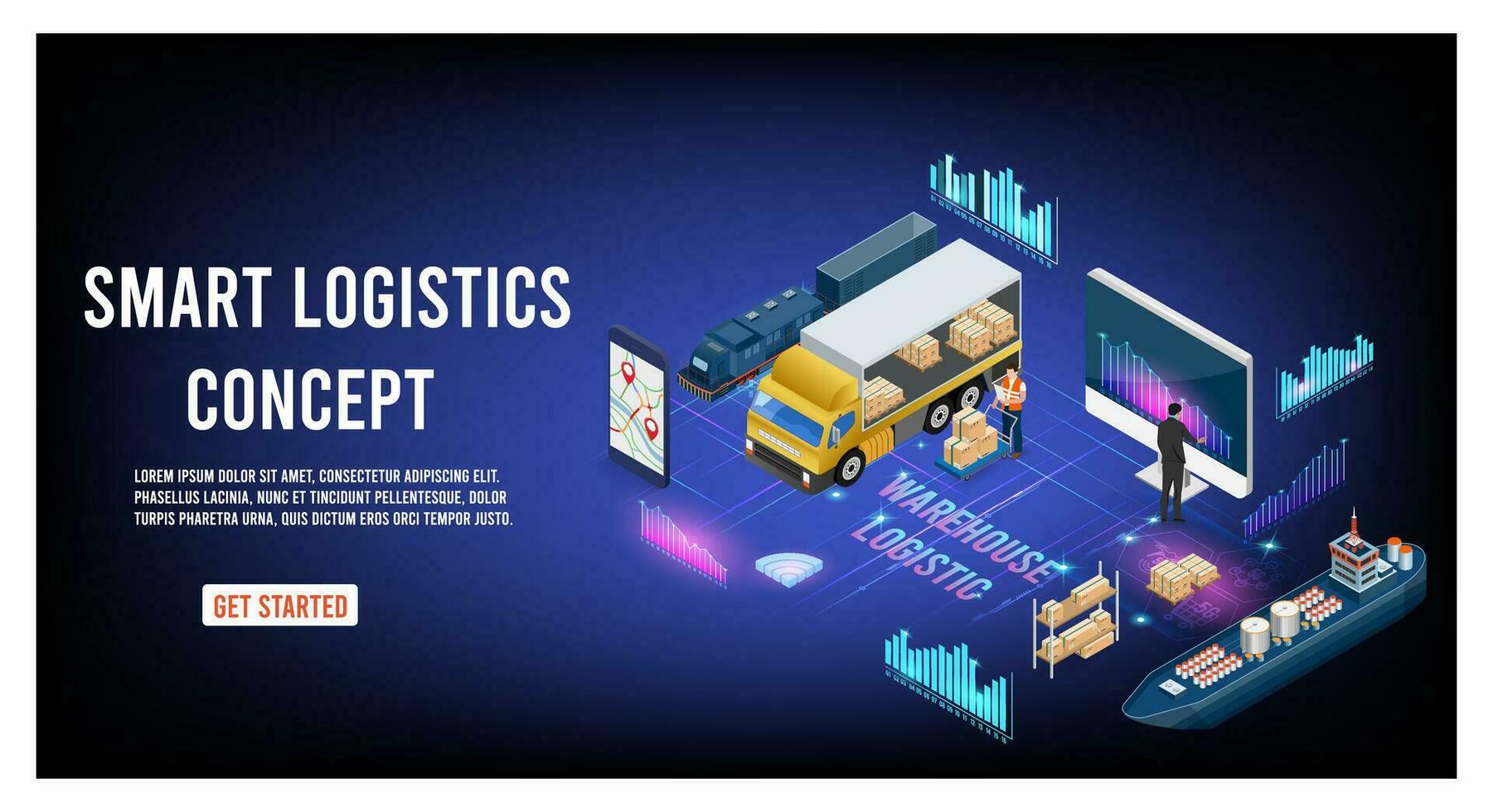 Modern Global logistic service concept with export, import, warehouse business, transport. Vector illustration eps 10