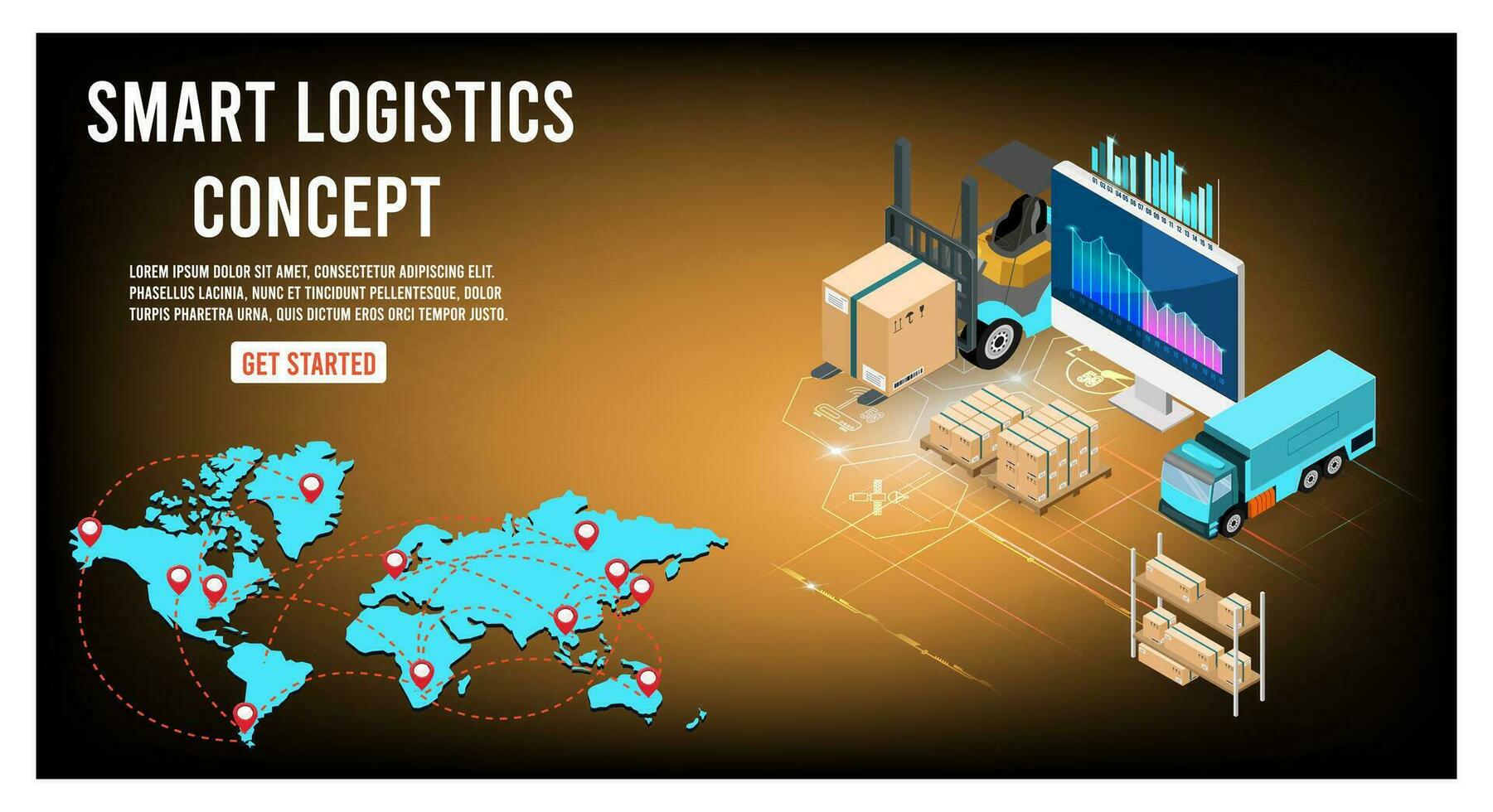 Modern Global logistic service concept with export, import, warehouse business, transport. Vector illustration eps 10