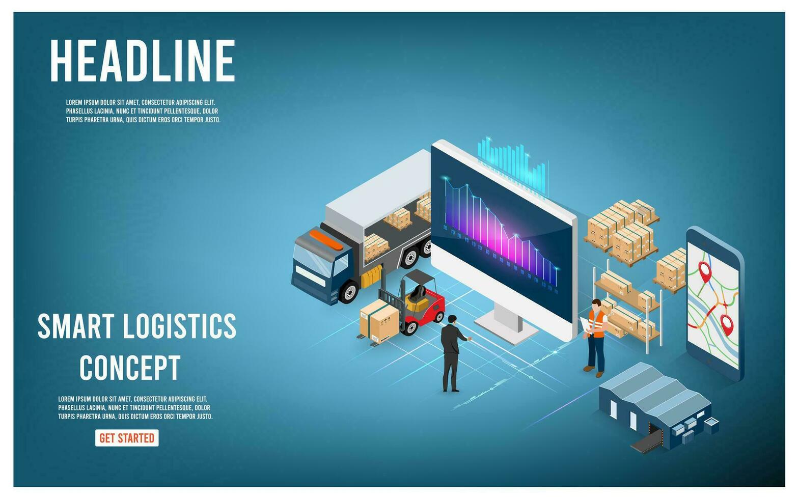Modern Global logistic service concept with export, import, warehouse business, transport. Vector illustration eps 10