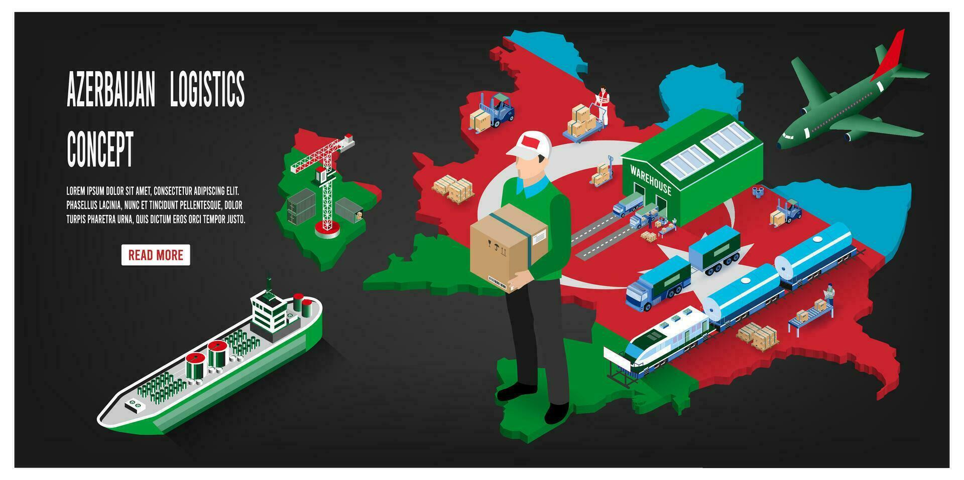 Modern isometric concept of Azerbaijan transportation with Global Logistics, Warehouse Logistics, Sea Freight Logistics.  Easy to edit and customize. Vector illustration eps10