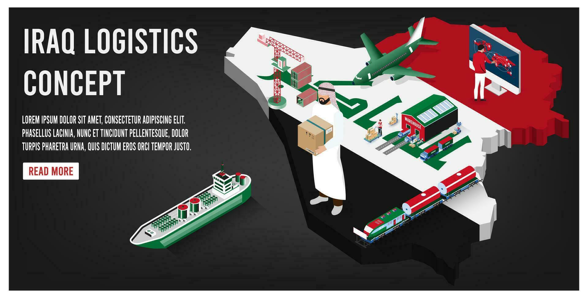 moderno isométrica concepto de Irak transporte con global logística, almacén logística, mar carga logística. fácil a editar y personalizar vector ilustración eps10