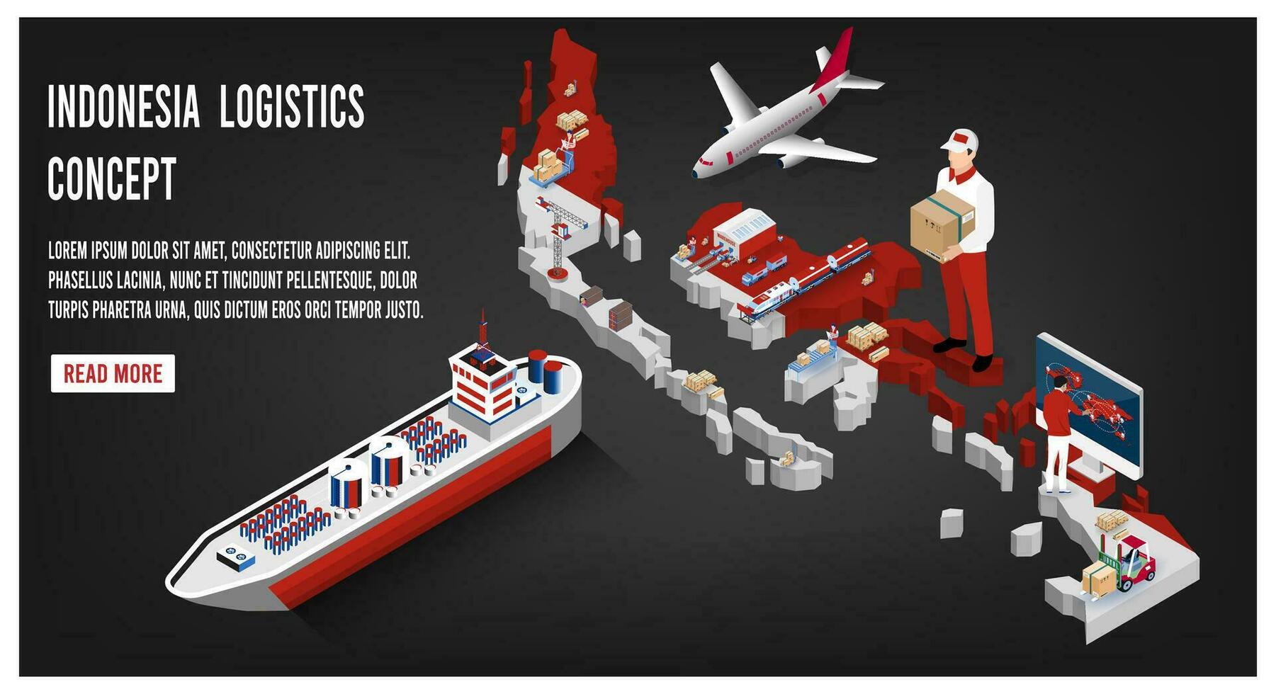 Modern isometric concept of Indonesia transportation with Global Logistics, Warehouse Logistics, Sea Freight Logistics.  Easy to edit and customize. Vector illustration eps10
