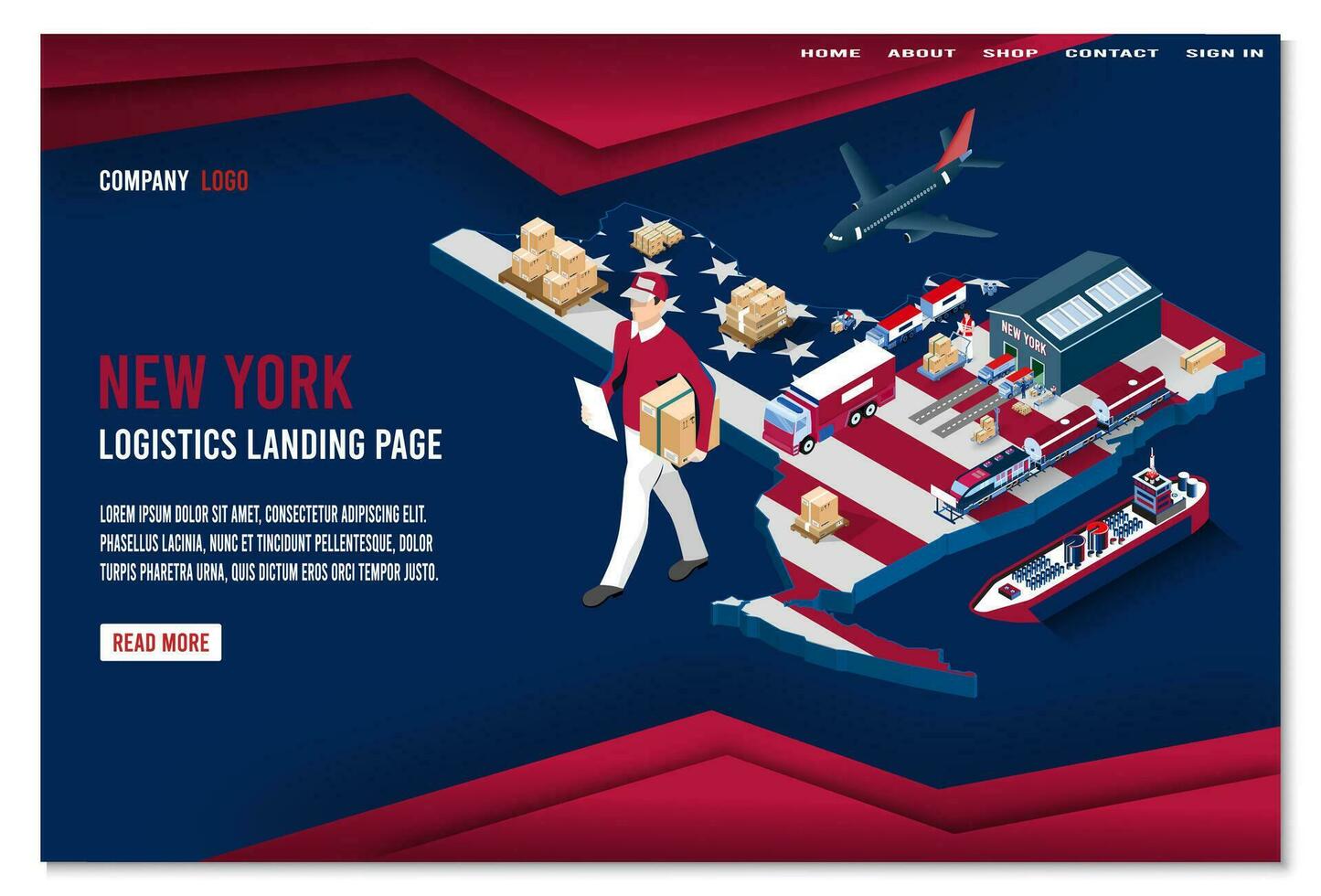 Modern isometric concept of New York transportation with Global Logistics, Warehouse Logistics, Sea Freight Logistics.  Easy to edit and customize. Vector illustration eps10