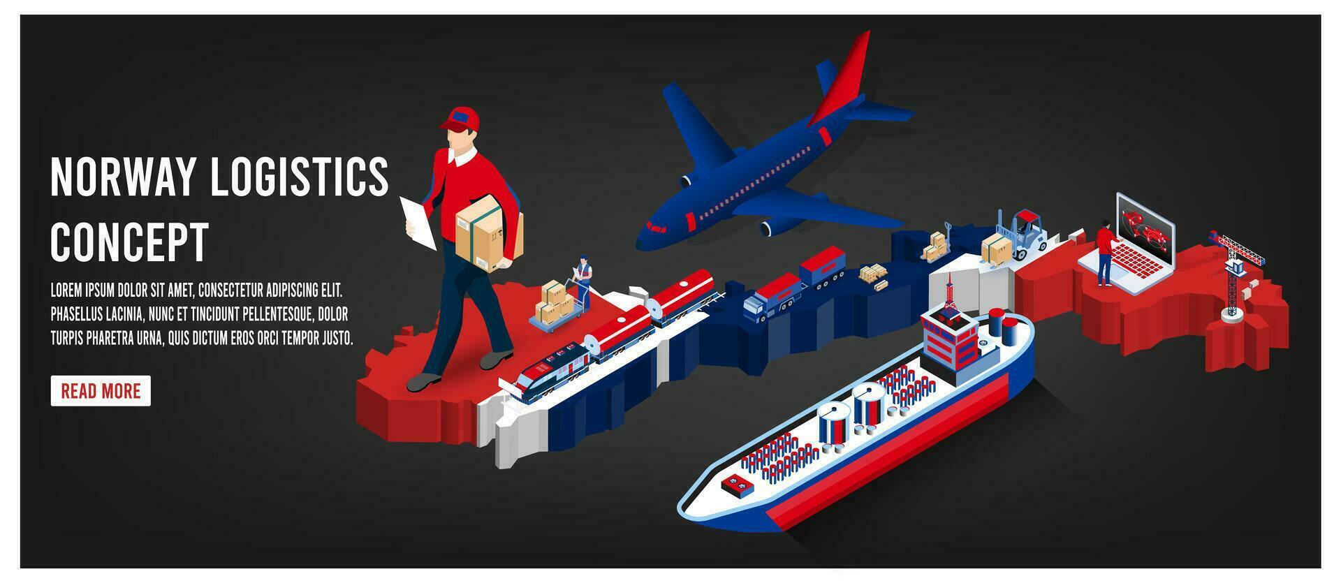Modern isometric concept of Norway transportation with Global Logistics, Warehouse Logistics, Sea Freight Logistics.  Easy to edit and customize. Vector illustration eps10