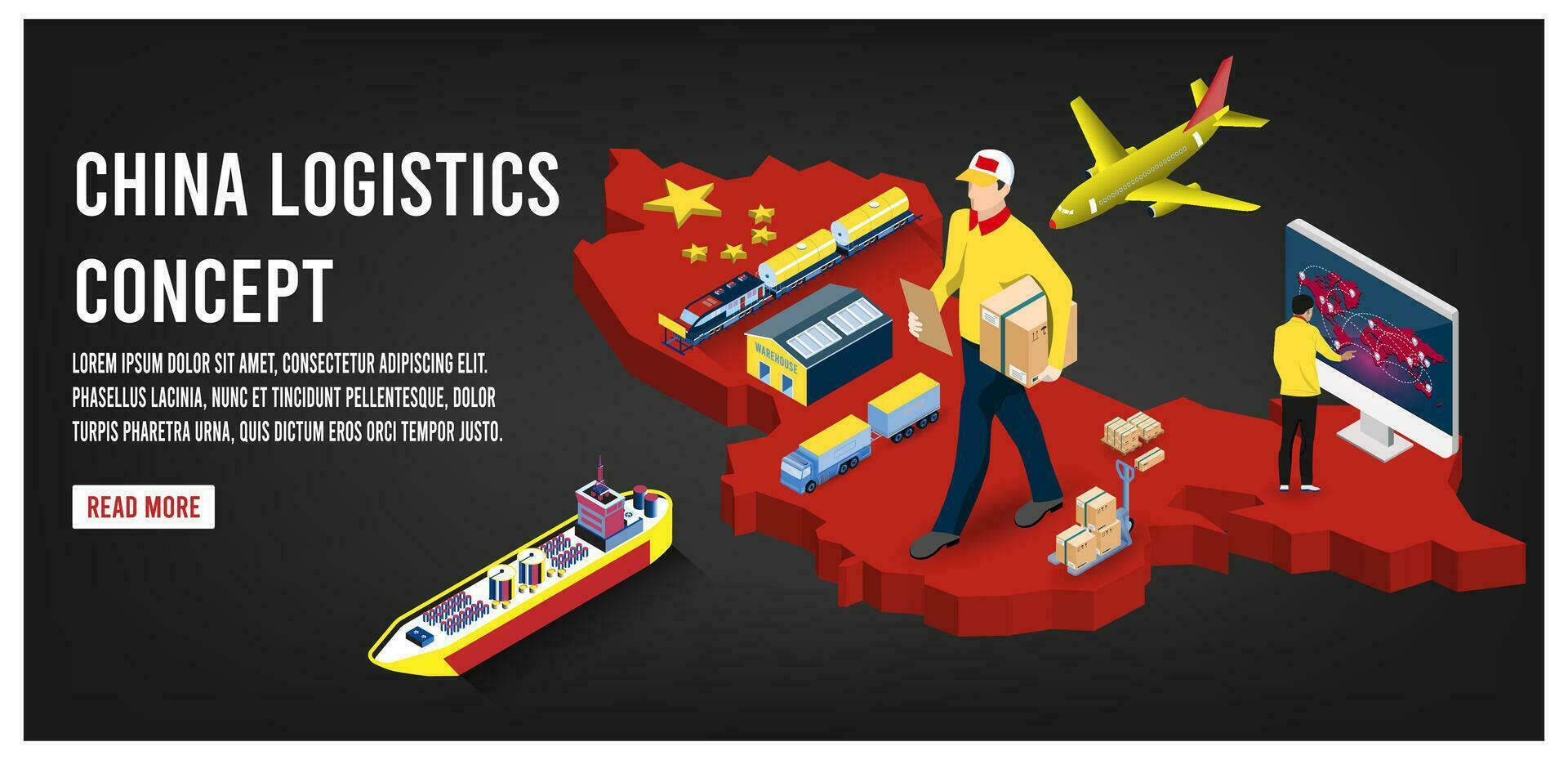 Modern isometric concept of China transportation with Global Logistics, Warehouse Logistics, Sea Freight Logistics.  Easy to edit and customize. Vector illustration eps10