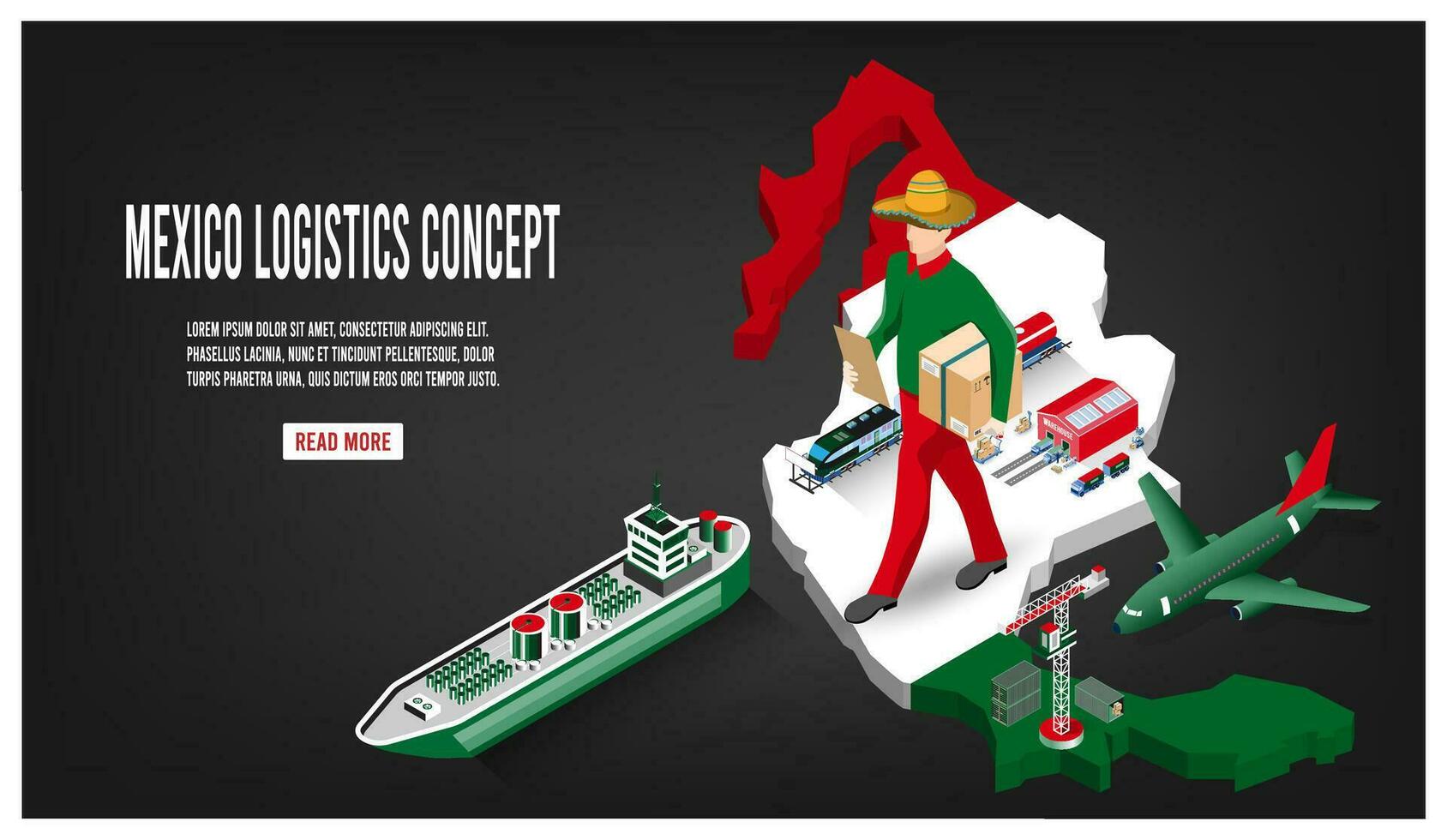 moderno isométrica concepto de mexico transporte con global logística, almacén logística, mar carga logística. fácil a editar y personalizar vector ilustración eps10