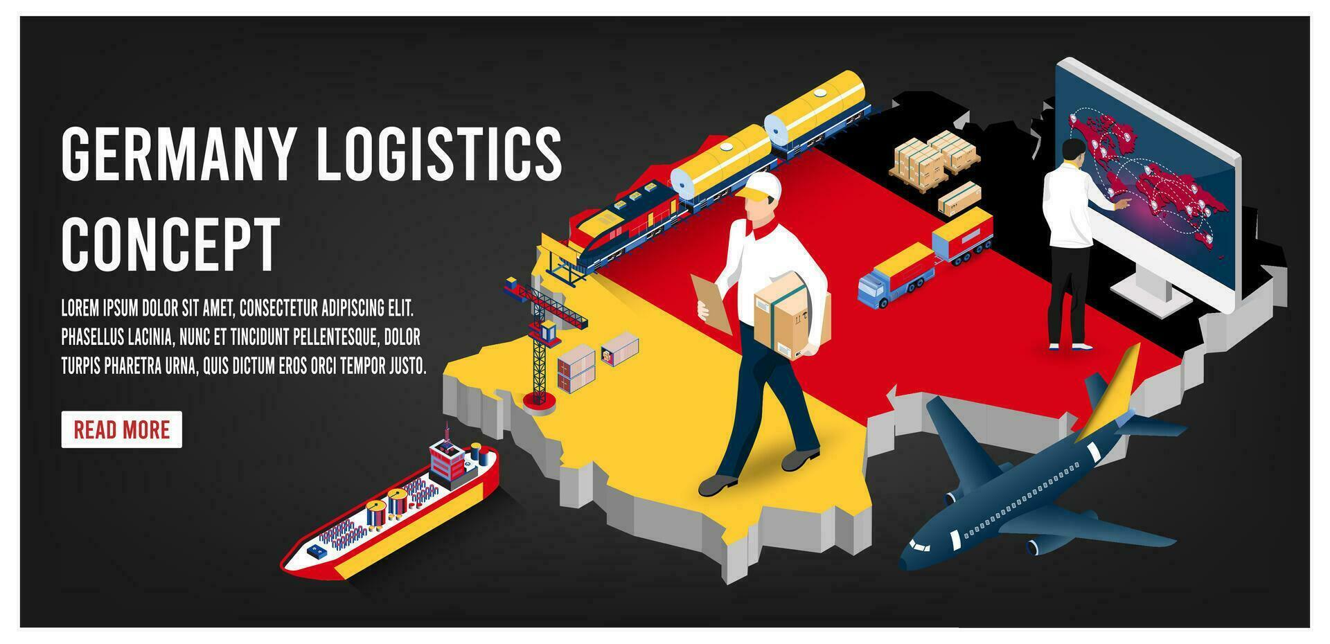 Modern isometric concept of Germany transportation with Global Logistics, Warehouse Logistics, Sea Freight Logistics.  Easy to edit and customize. Vector illustration eps10