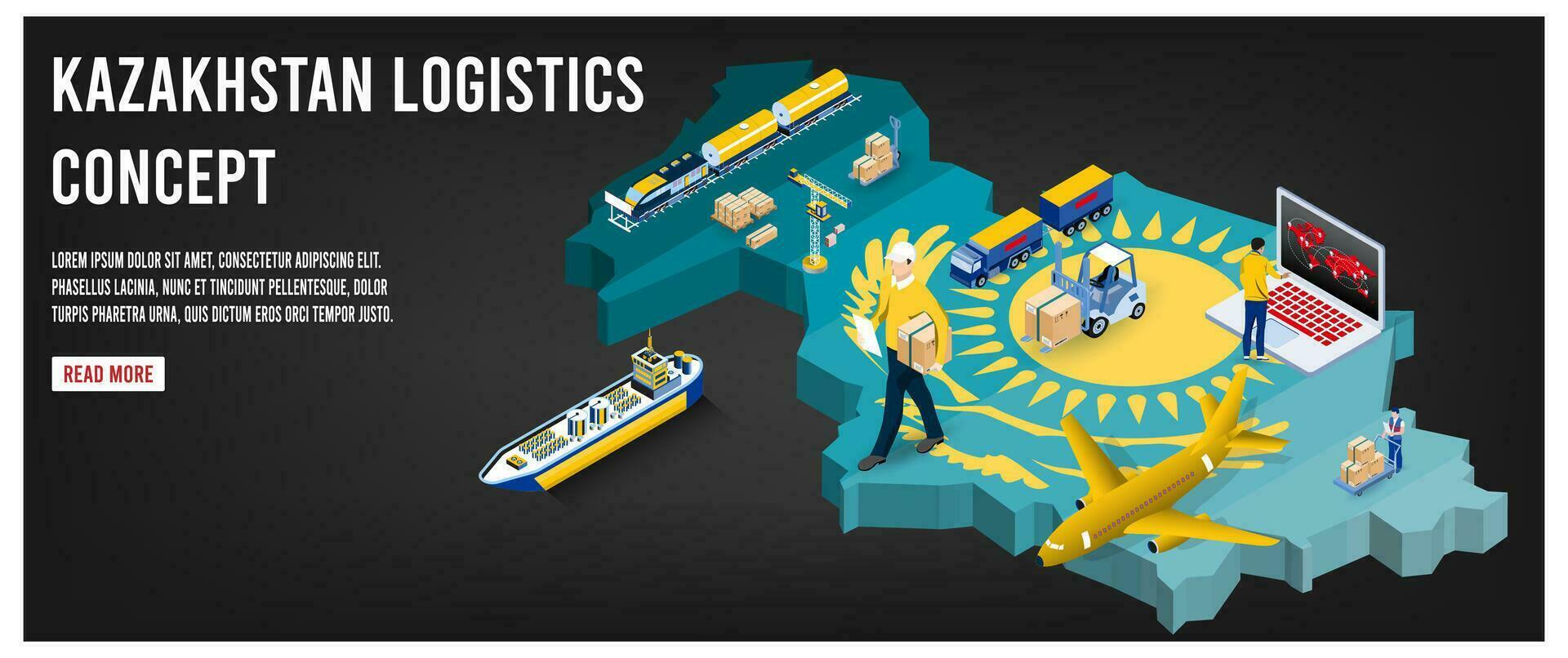 Modern isometric concept of Kazakhstan transportation with Global Logistics, Warehouse Logistics, Sea Freight Logistics.  Easy to edit and customize. Vector illustration eps10