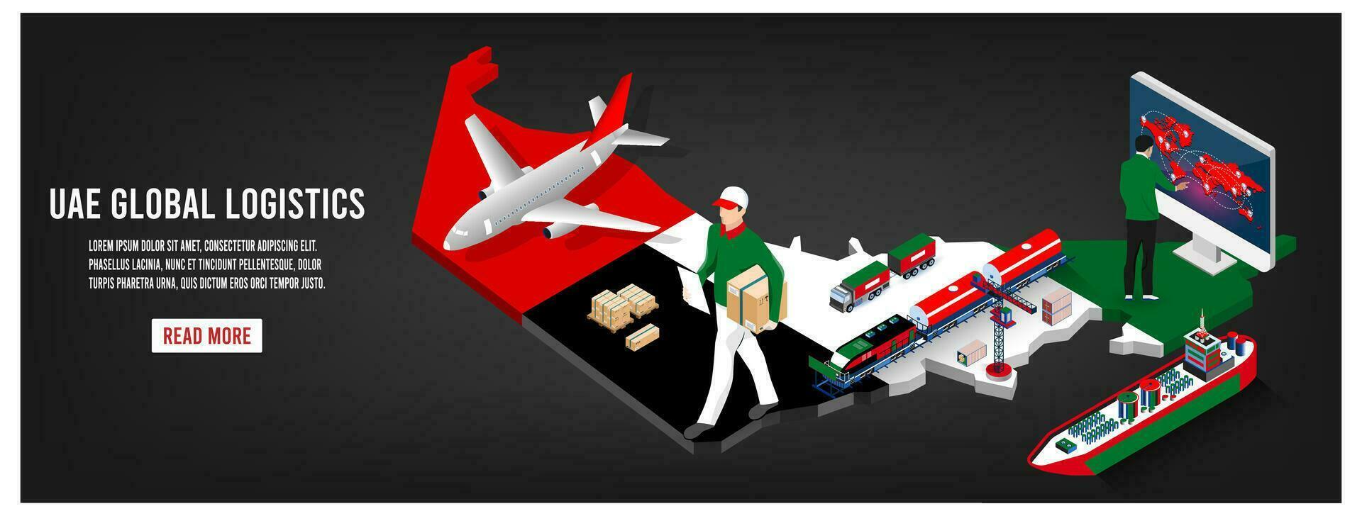 Modern isometric concept of UAE transportation with Global Logistics, Warehouse Logistics, Sea Freight Logistics. Easy to edit and customize. Vector illustration