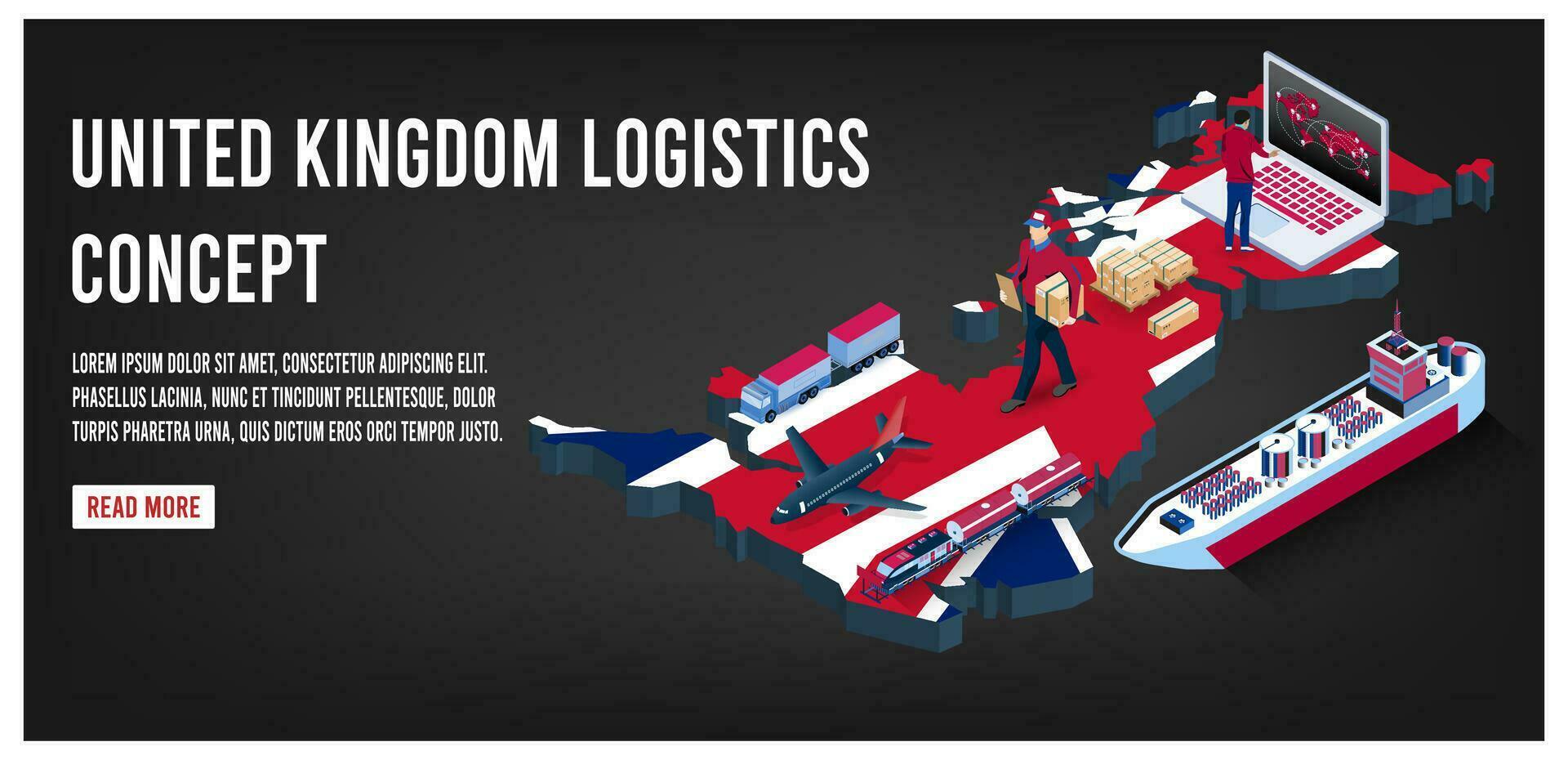 Modern isometric concept of United Kingdom transportation with Global Logistics, Warehouse Logistics, Sea Freight Logistics.  Easy to edit and customize. Vector illustration eps10